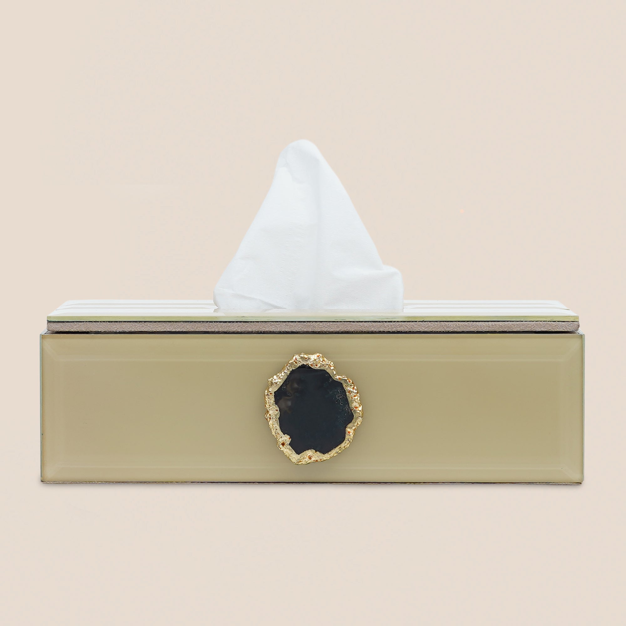 Beige Glass Tissue box with Agate accent