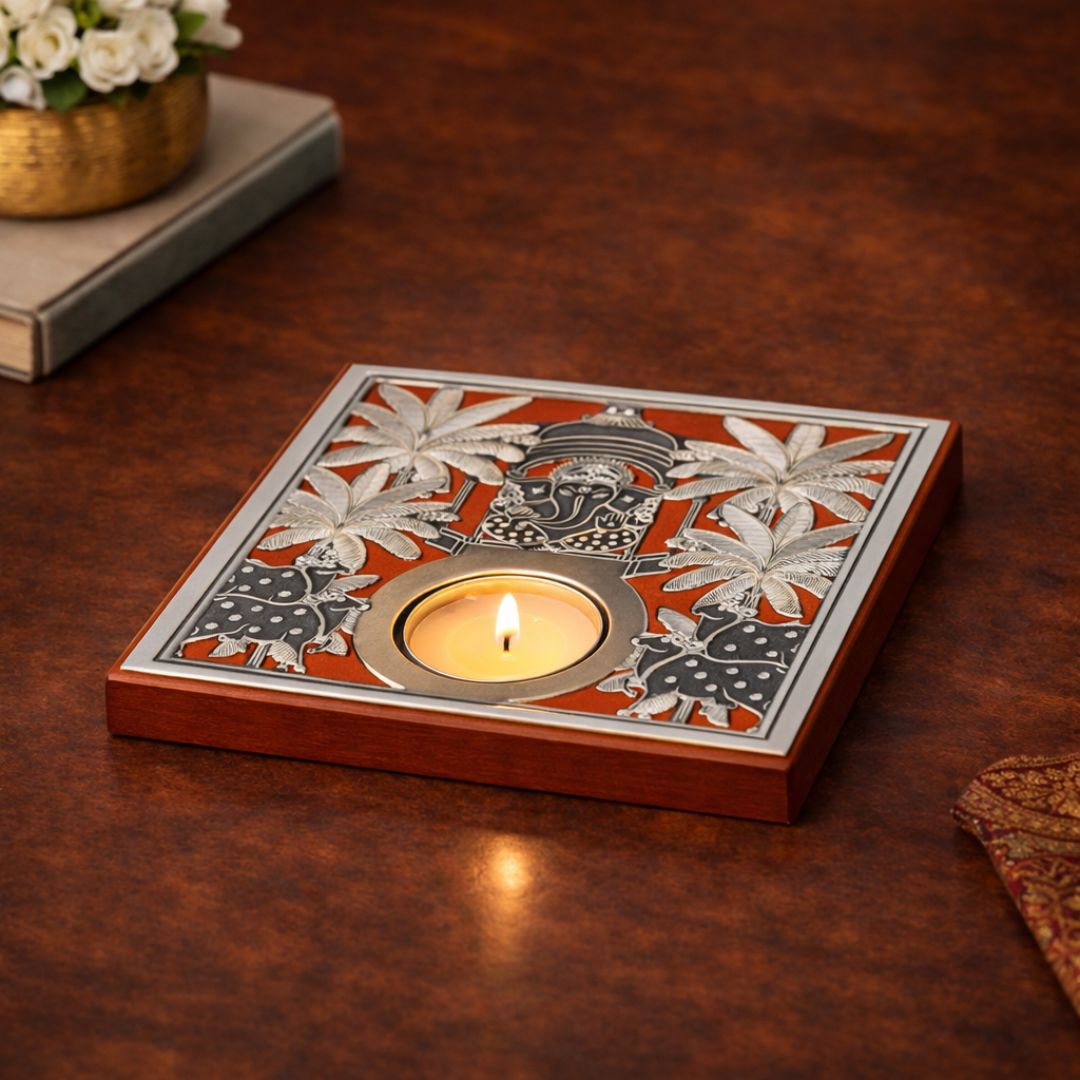 Nandi Ganesh Tealight Holder - Orange