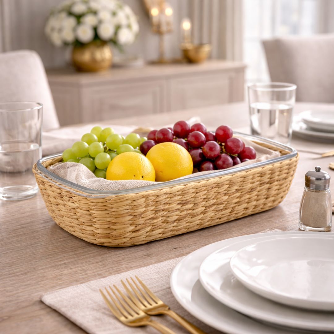 Borosilicate Glass & Cane Rectange Dish Deep