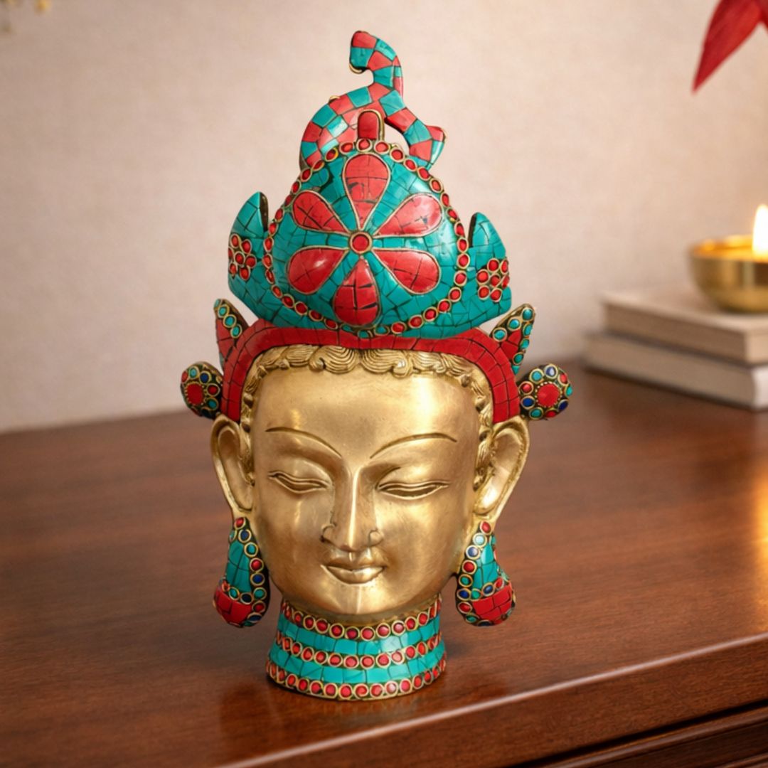 Tara Devi Brass Bust with Stonework