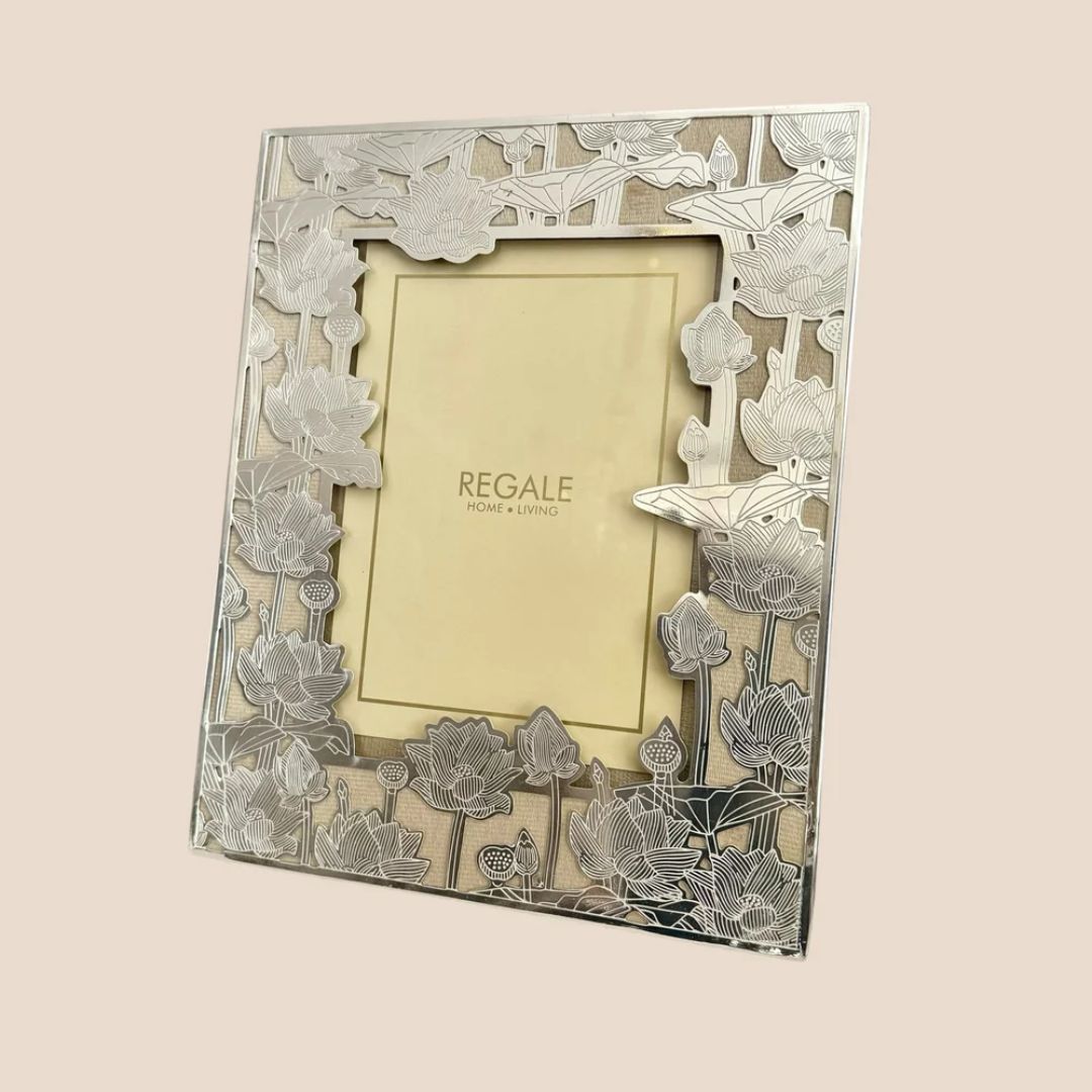Silver Plated Lotus bloom Photoframe - Beige