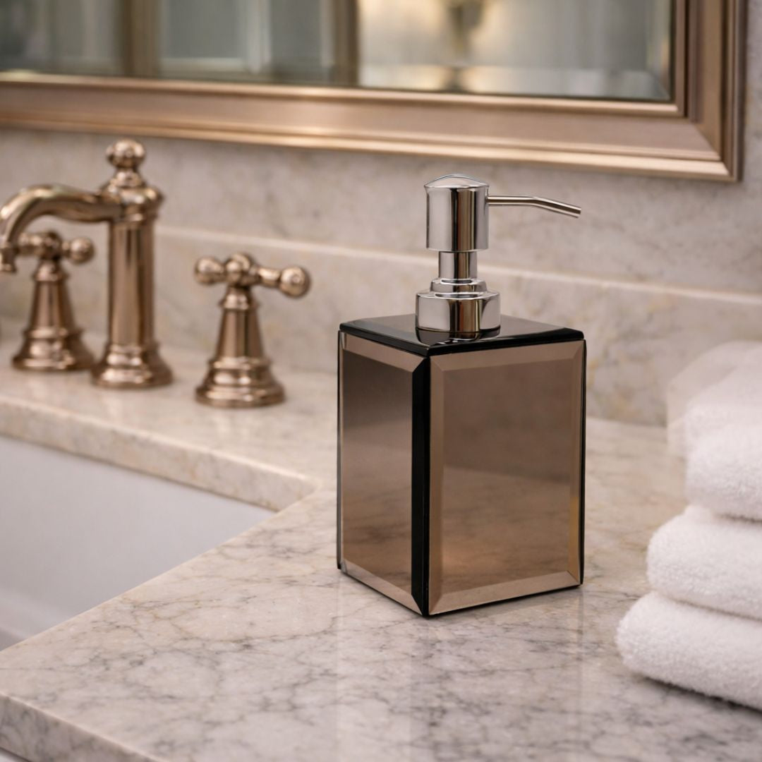 Luxe Bronze Mirrored Tumbler & Dispenser Set