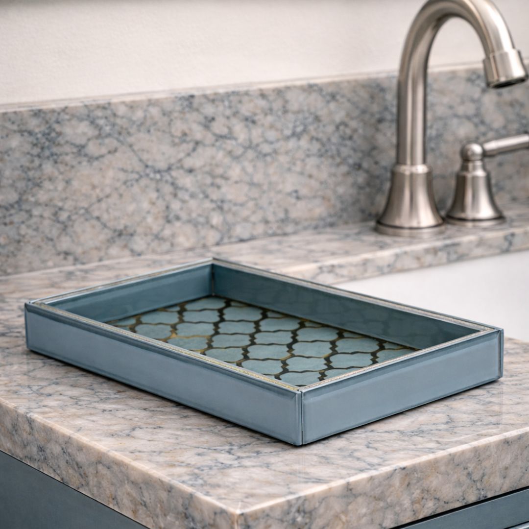 Moroccan Jaali Glass Tray Small - Grey