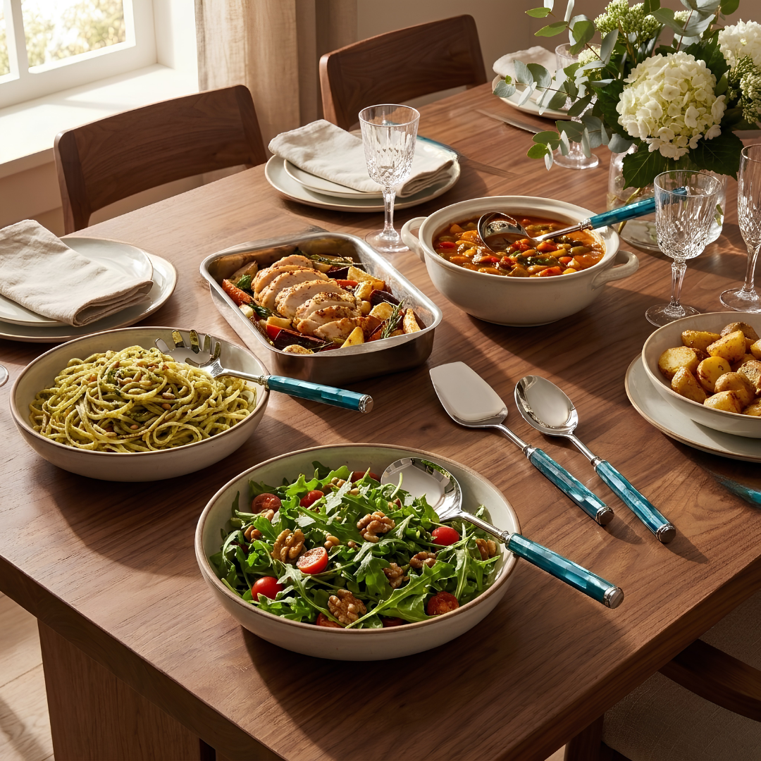 Mother of Pearl Serving Set - Nickel