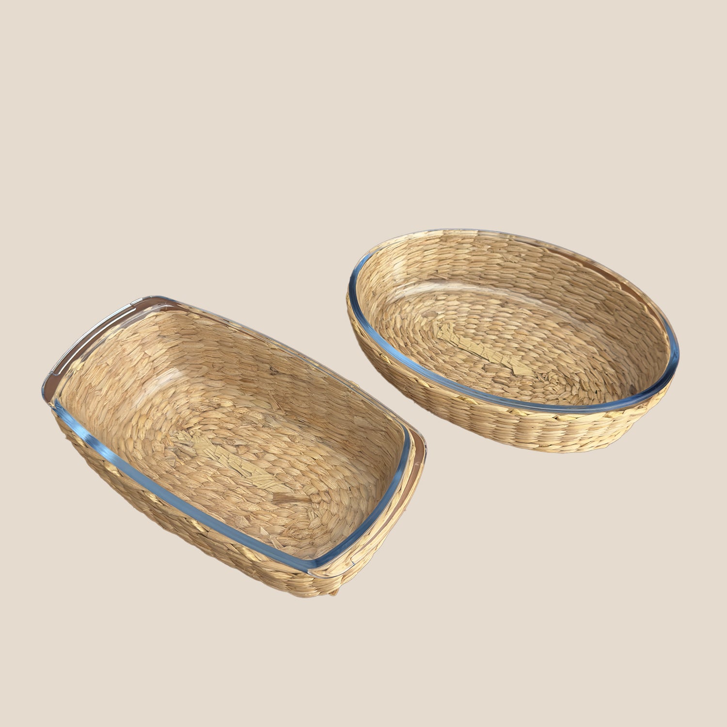 Borosilicate Glass & Cane Rectange Dish Deep