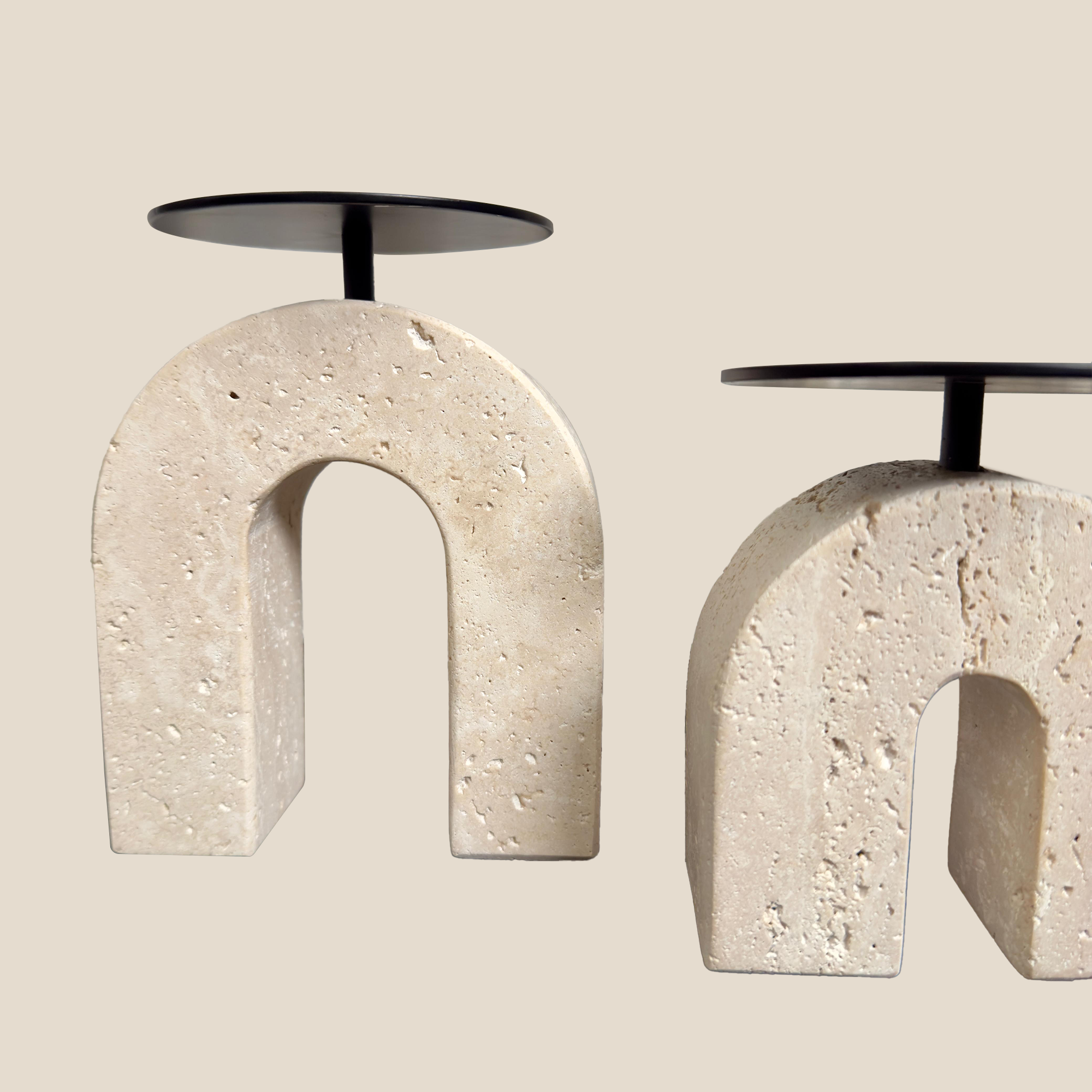 Travertine Candle Stand Pair