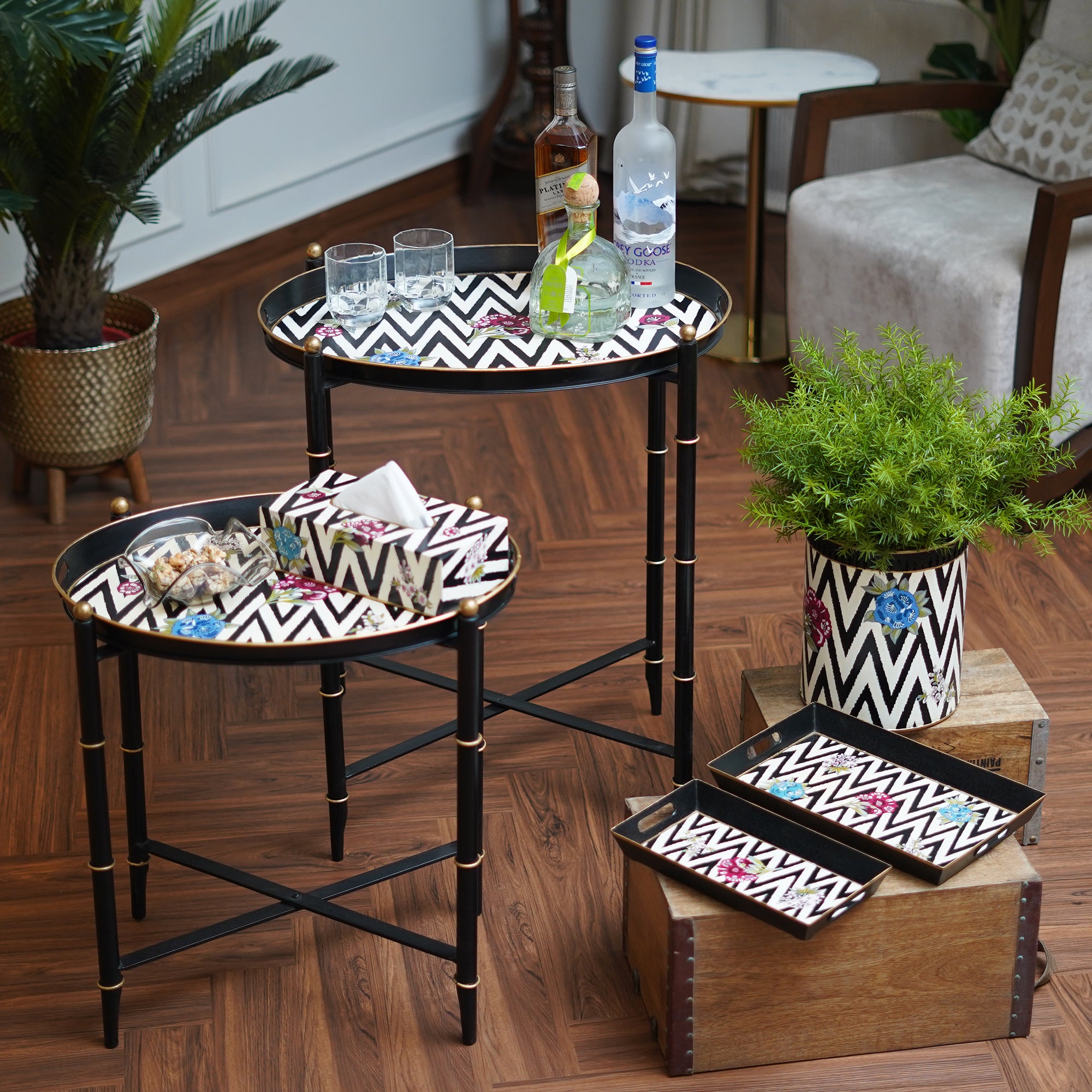 Chevron Bloom Butler Table - Large