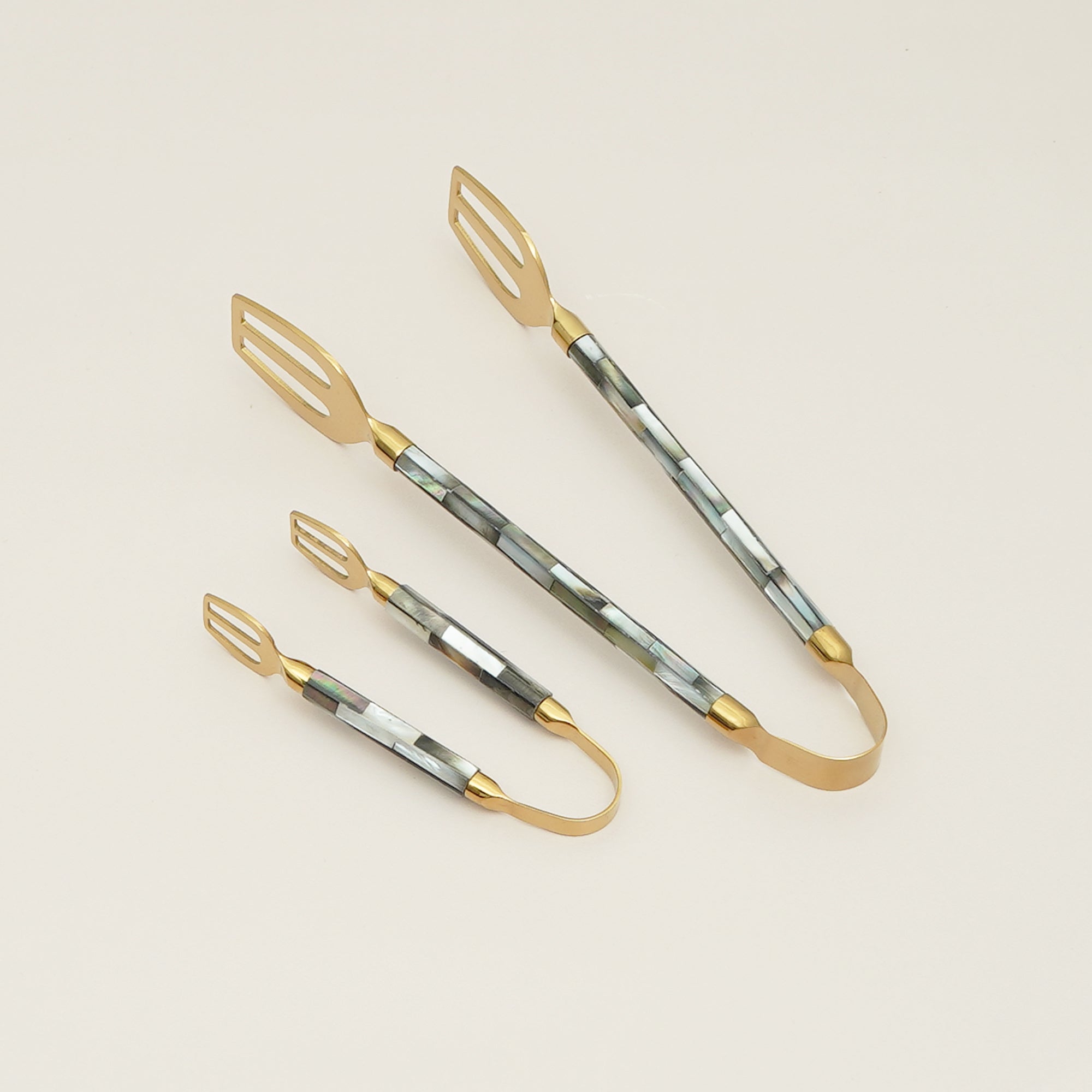 Mother-of-Pearl Inlay Serving Tongs