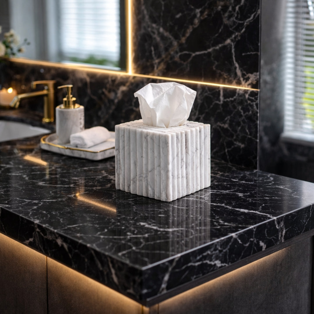 Fluted Marble Tissue Box