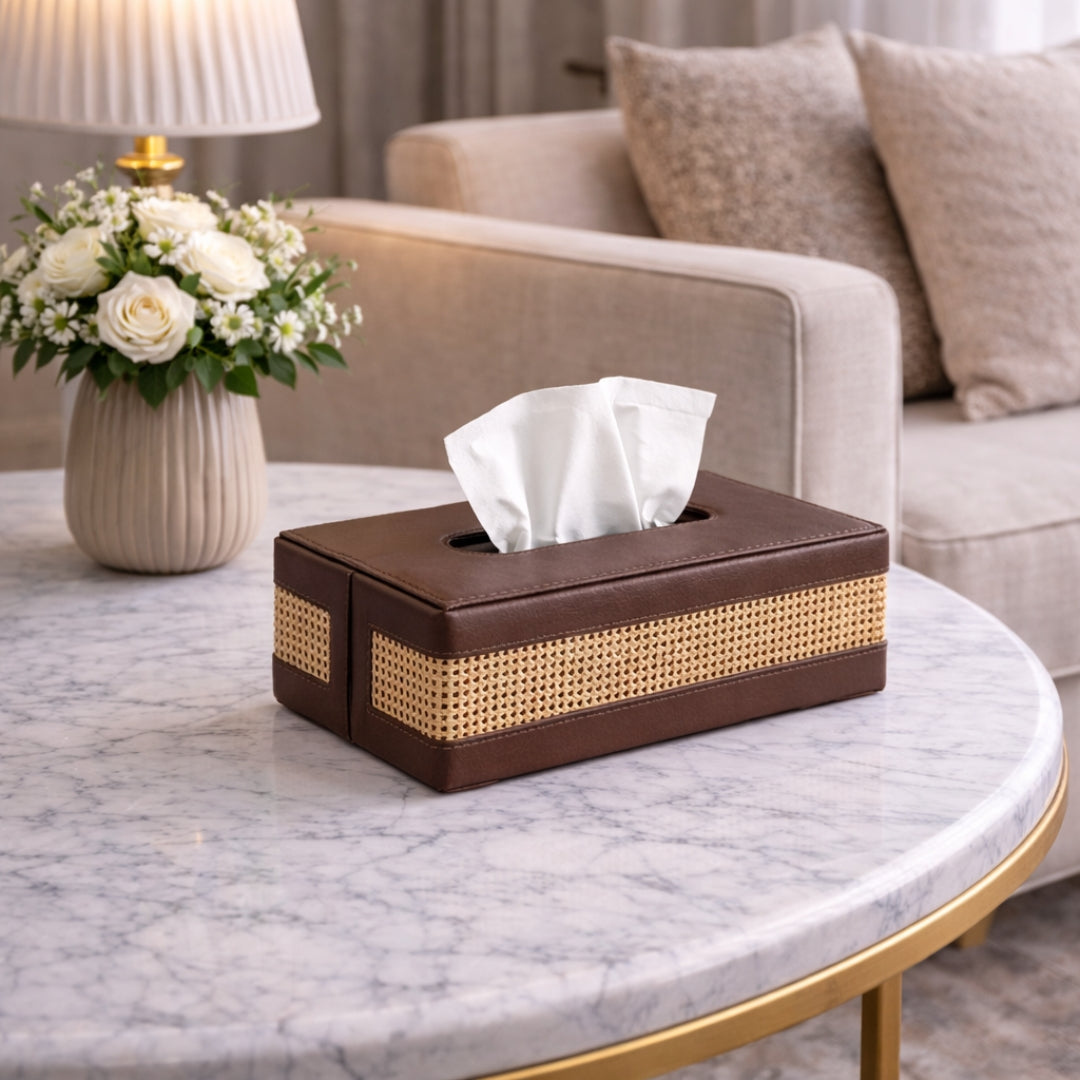 Cane Luxe Tissue Box Cover - Brown