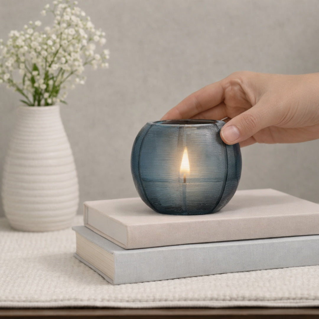 Midnight Glow Ribbed Glass Votive (Set of 2)