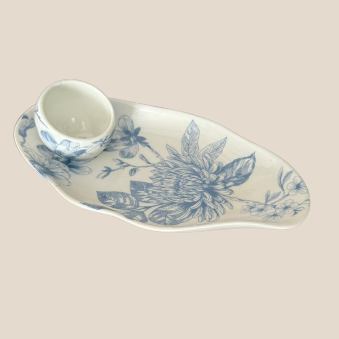 Seren Bone China Snack Platter with Dip Bowl