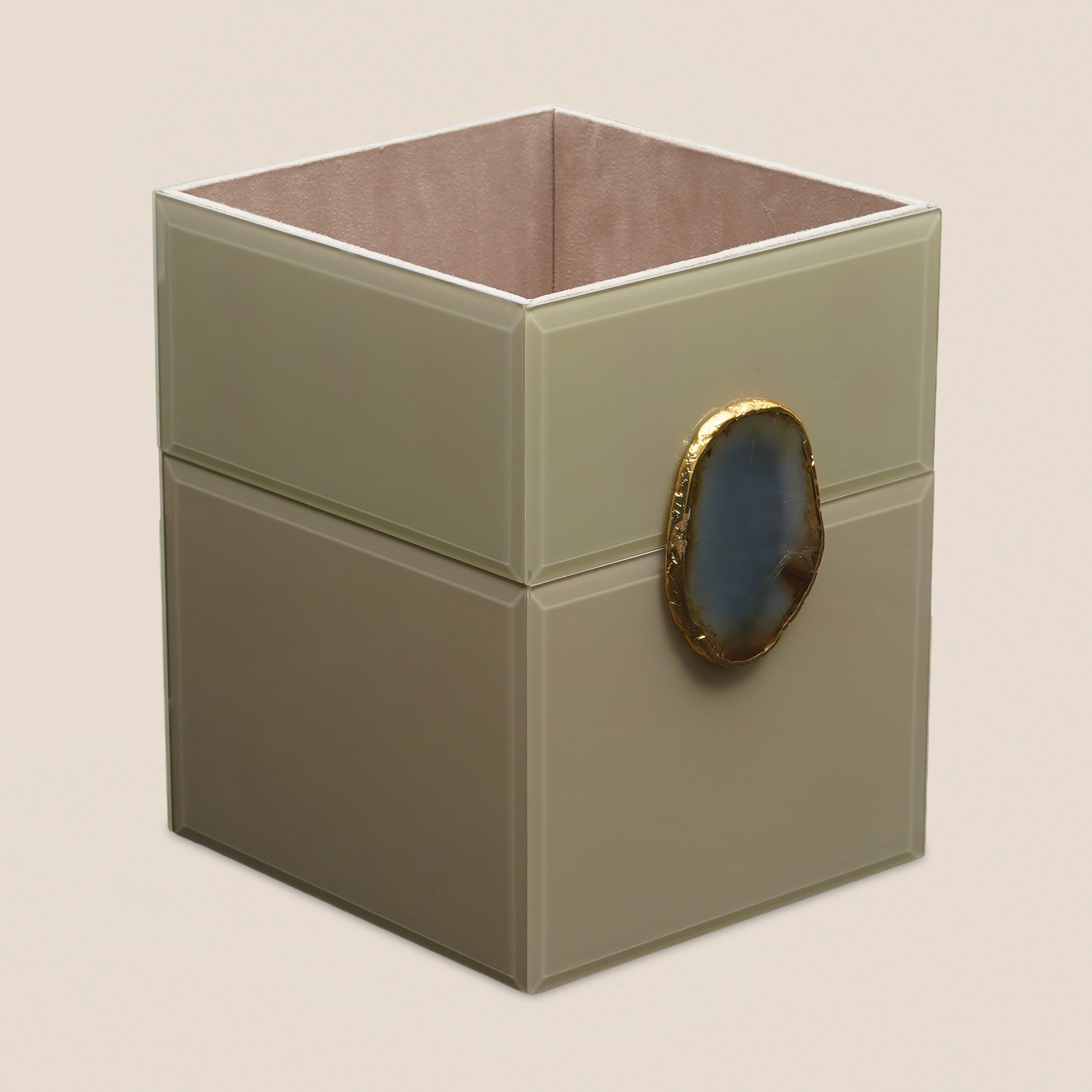 Beige Glass Bin with Agate Accent