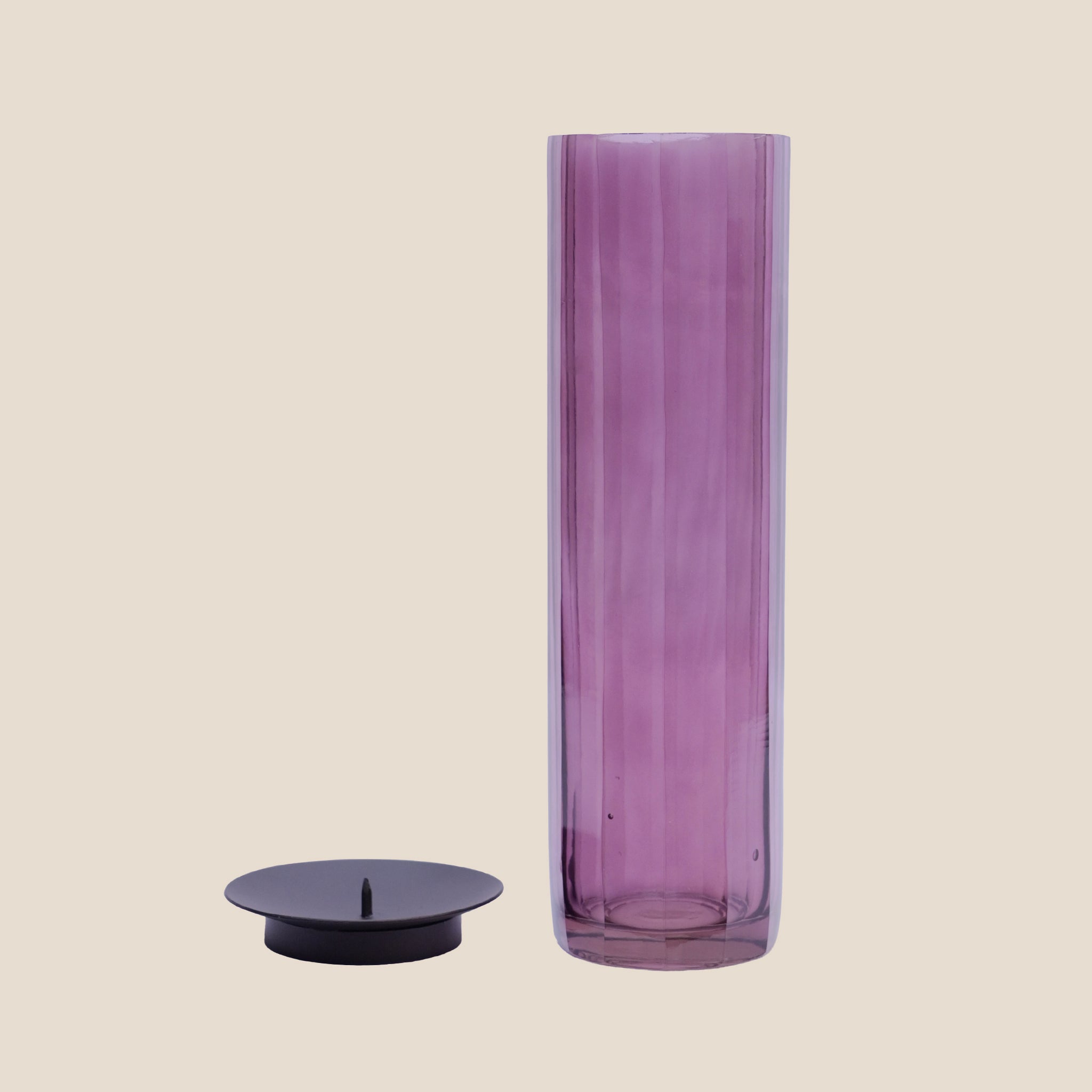 Fluted Prism candle Stand Pair - Plum