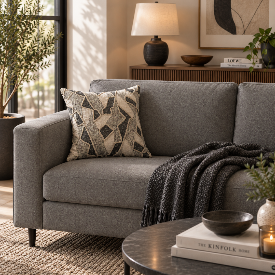 Abstract Grid Cushion -Grey
