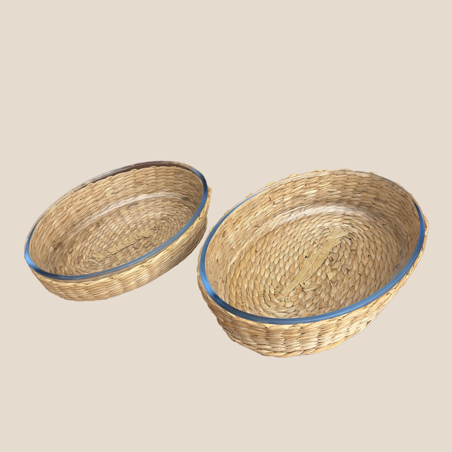 Borosilicate Glass & Cane Oval Dish Small