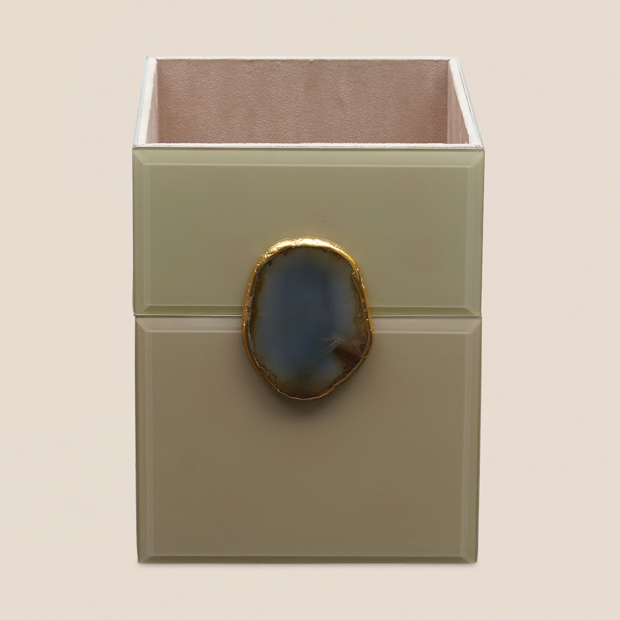 Beige Glass Bin with Agate Accent