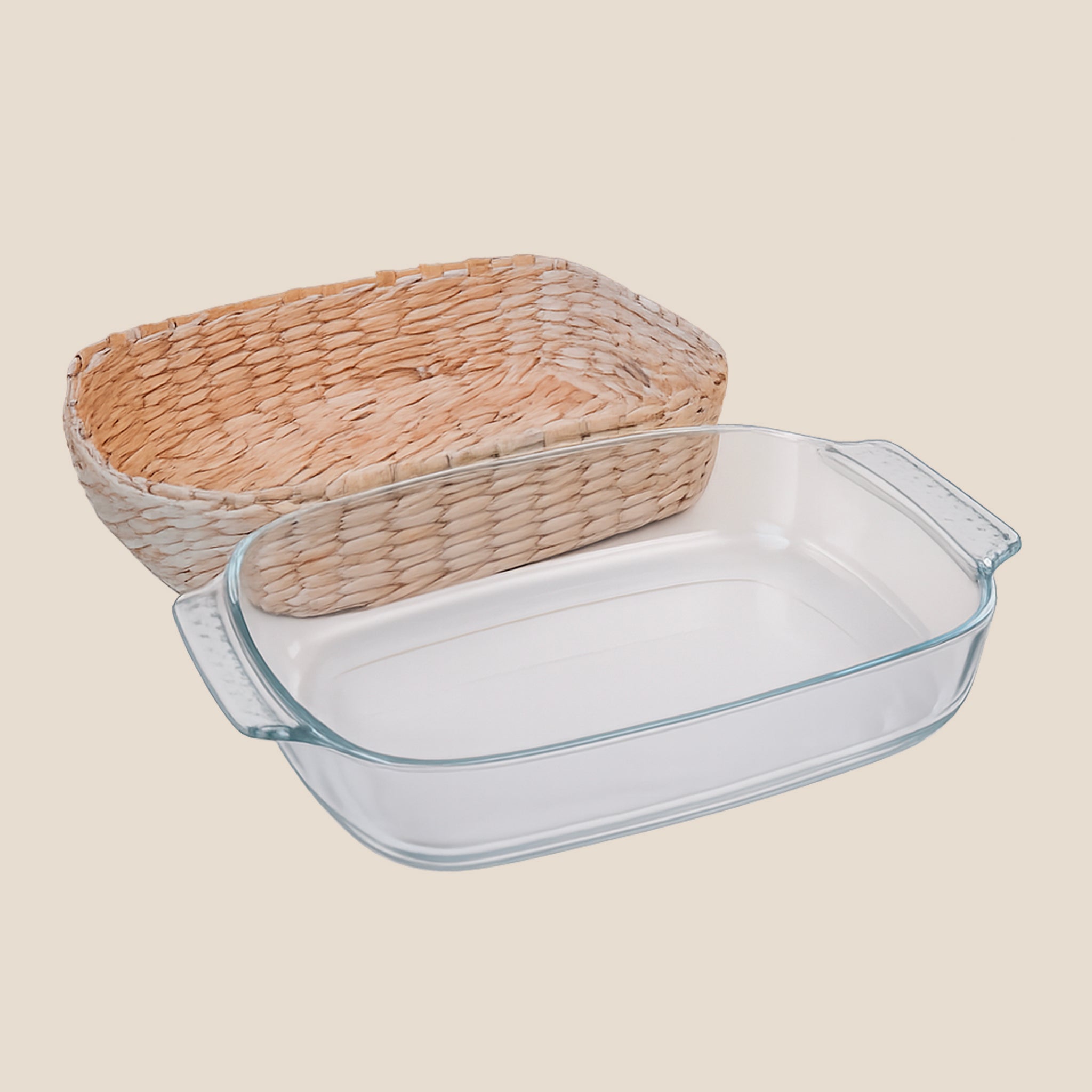 Borosilicate Glass & Cane Rectange Dish Large