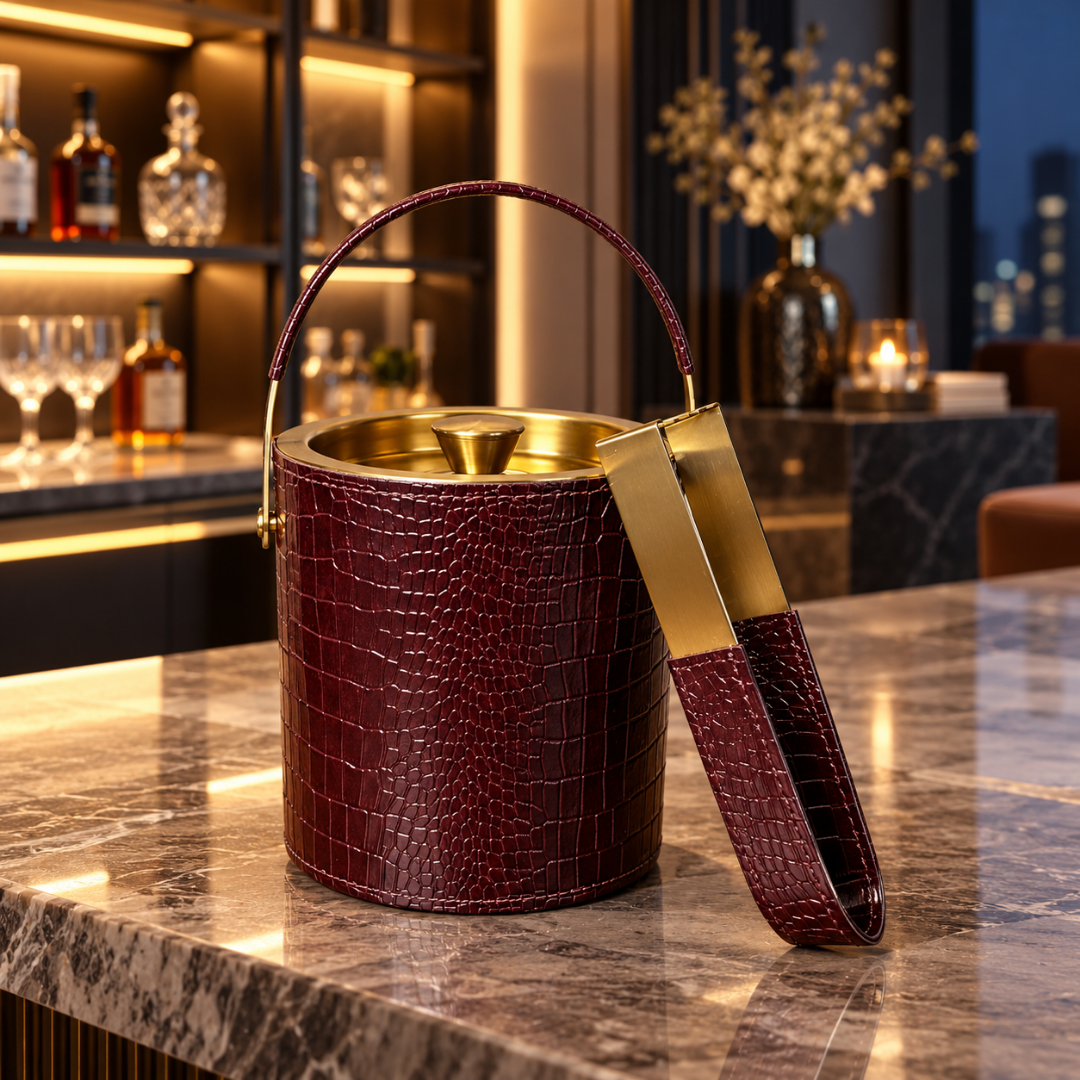 Ice Bucket with Tongs - Maroon