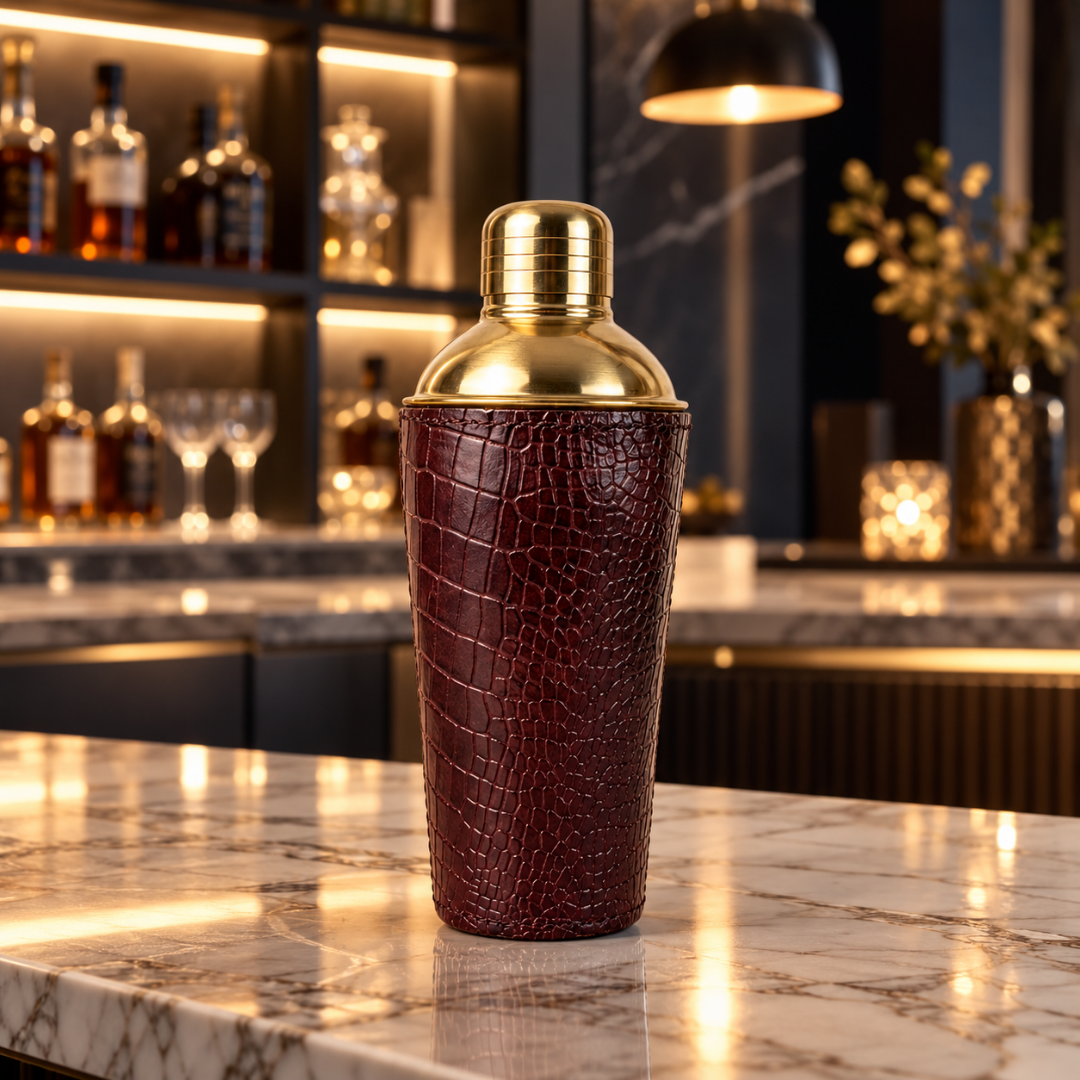 Croco Leather Cocktail Shaker - Maroon