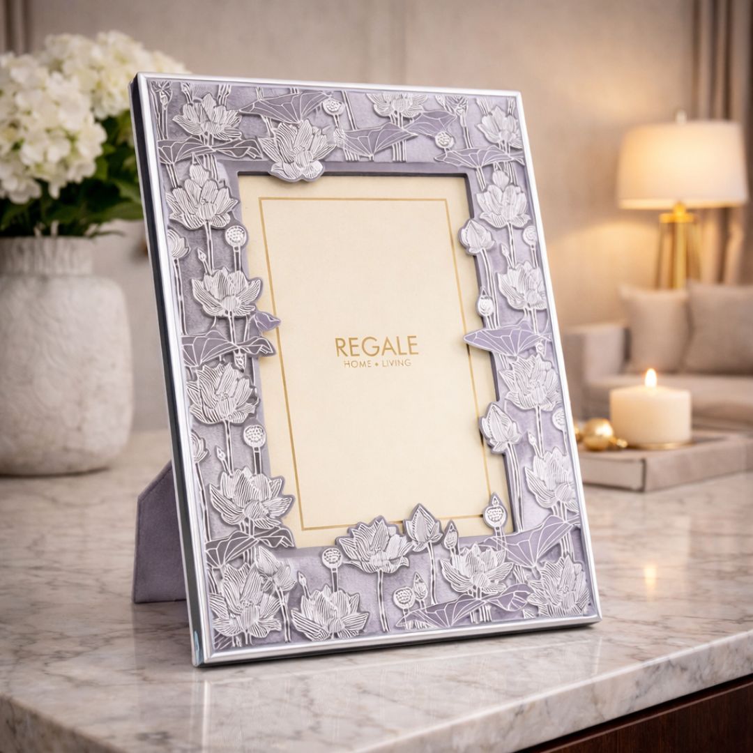 Silver Plated Lotus bloom Photoframe - Grey