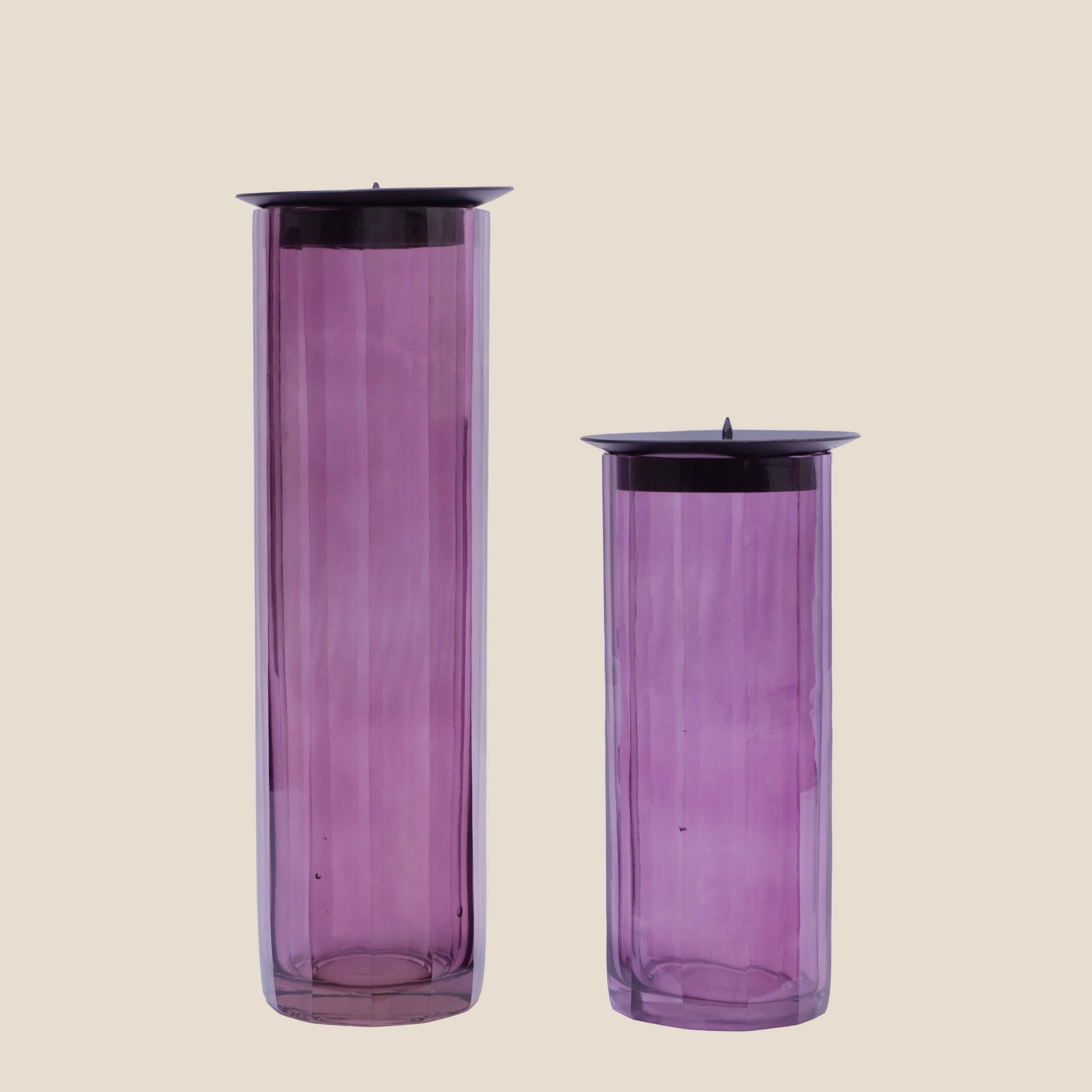 Fluted Prism candle Stand Pair - Plum