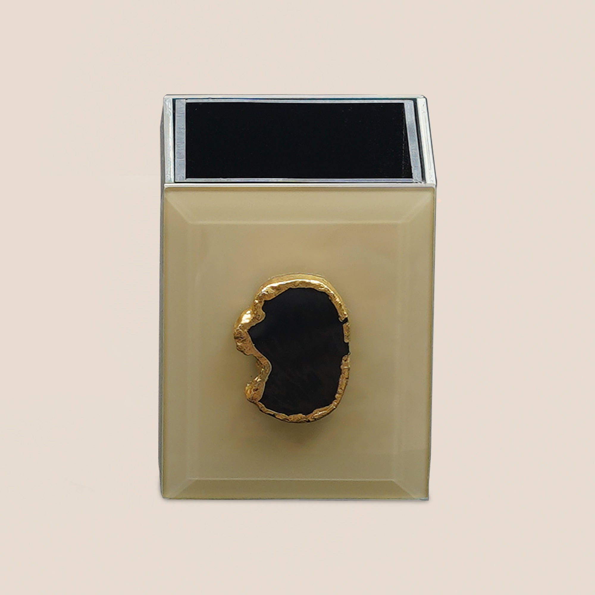 Beige Glass Tumbler with Agate Accent