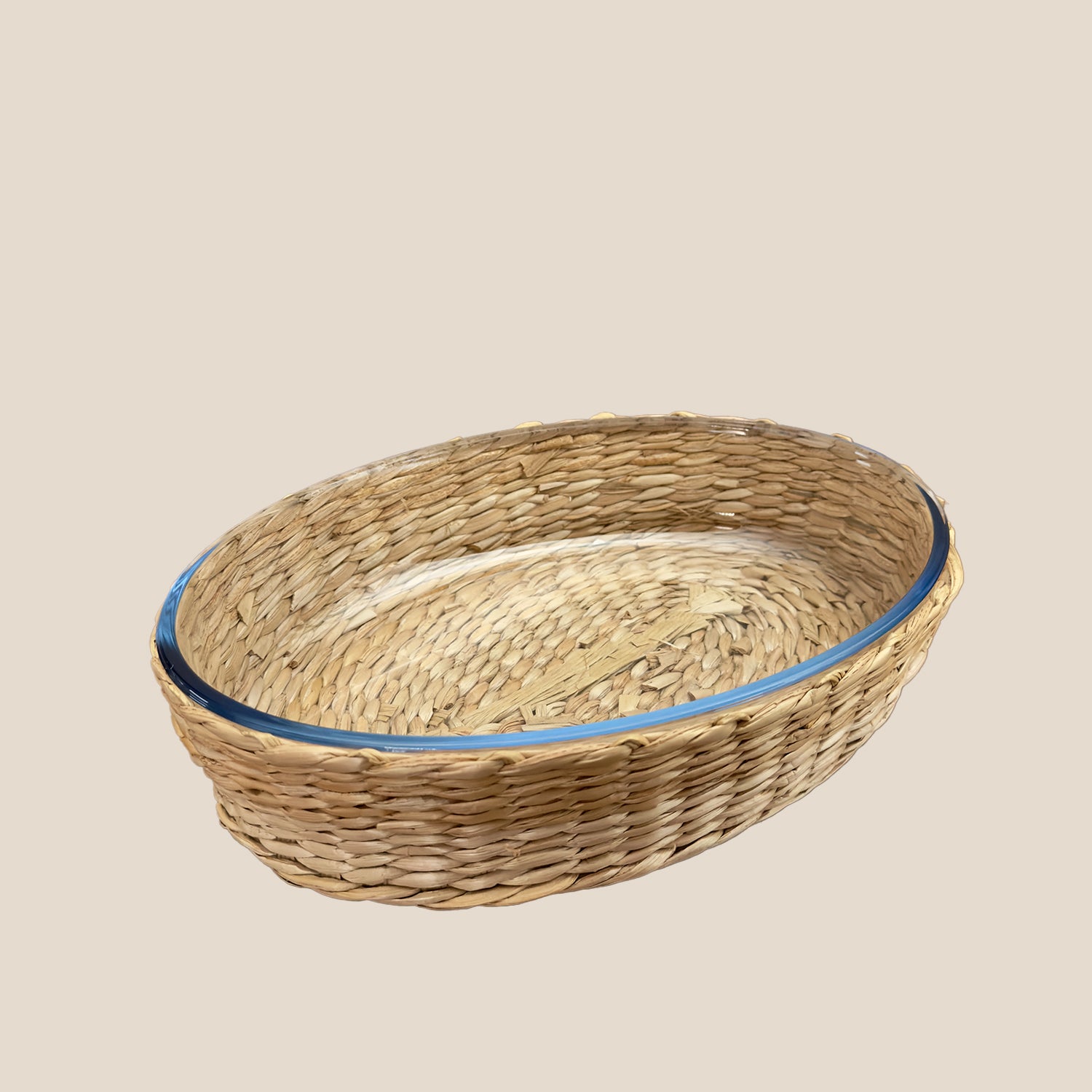 Borosilicate Glass & Cane Oval Dish Large