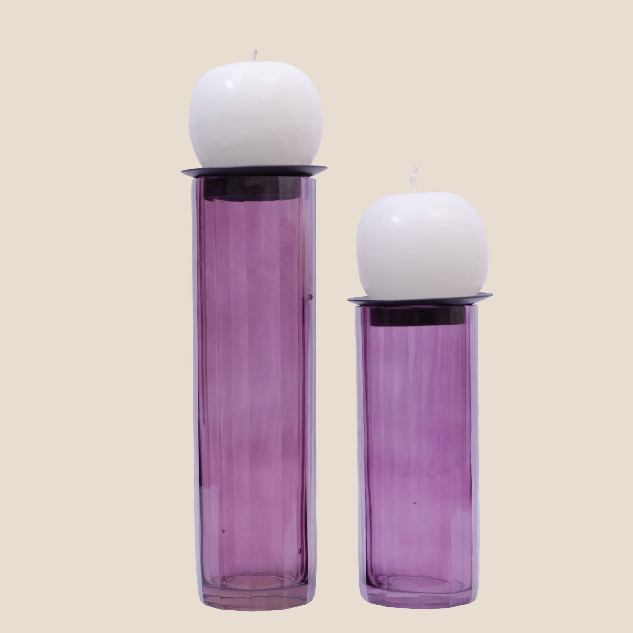 Fluted Prism candle Stand Pair - Plum