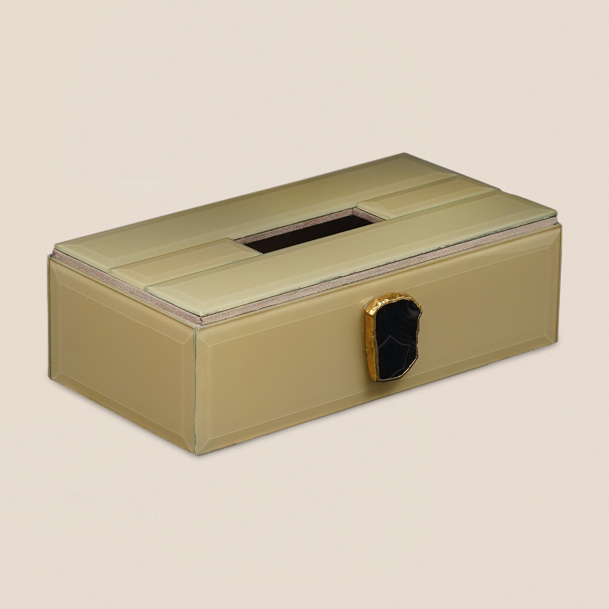 Beige Glass Tissue box with Agate accent