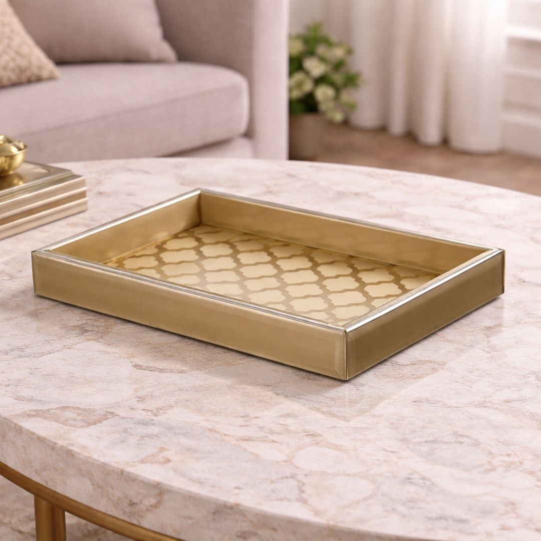 Moroccan Jaali Glass Tray - Beige