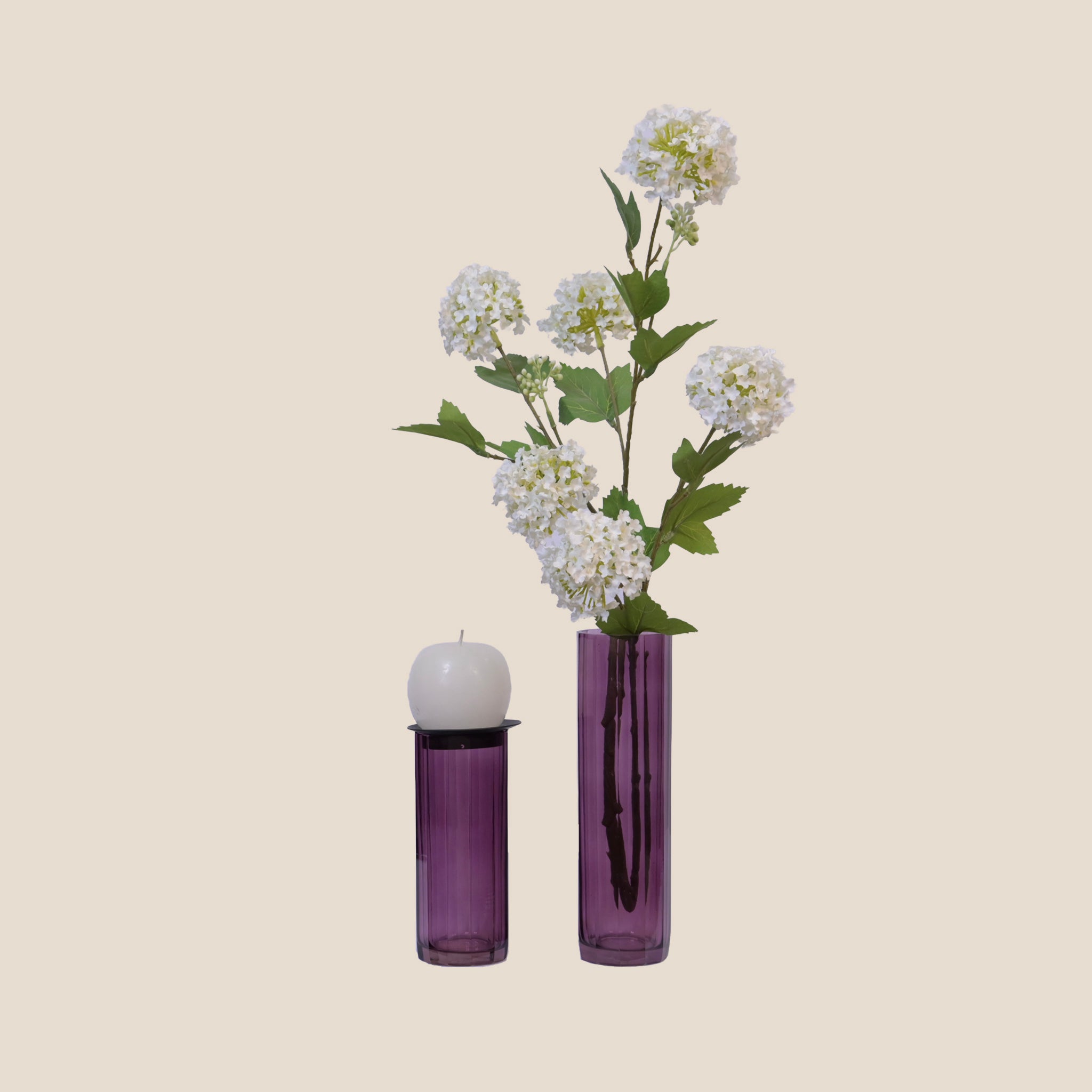 Fluted Prism candle Stand Pair - Plum