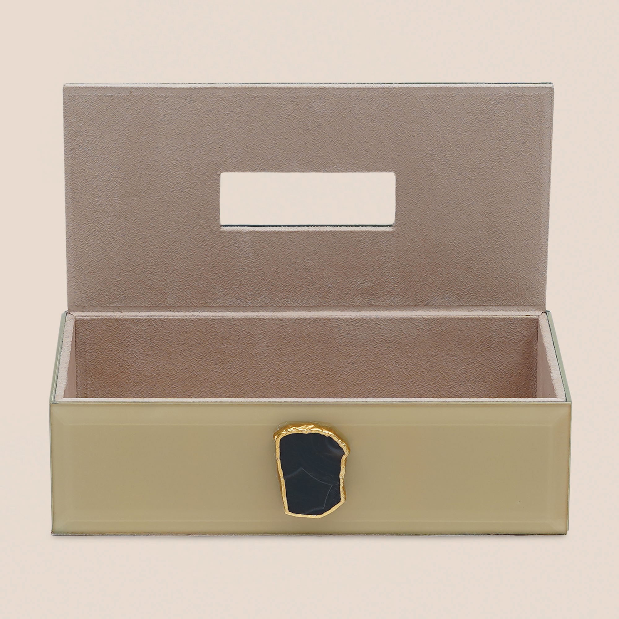 Beige Glass Tissue box with Agate accent