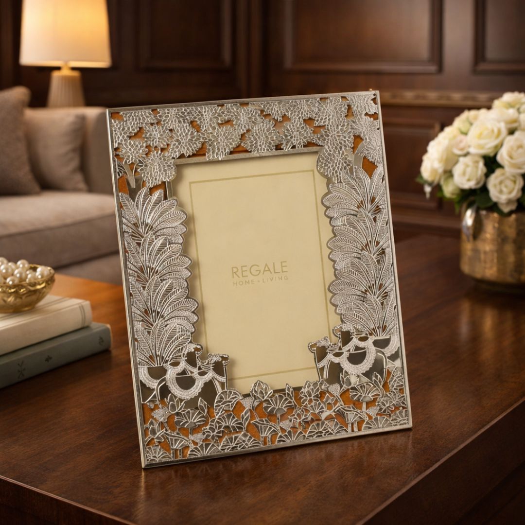 Silver-Plated Nandi Bull Brass Frame - Orange