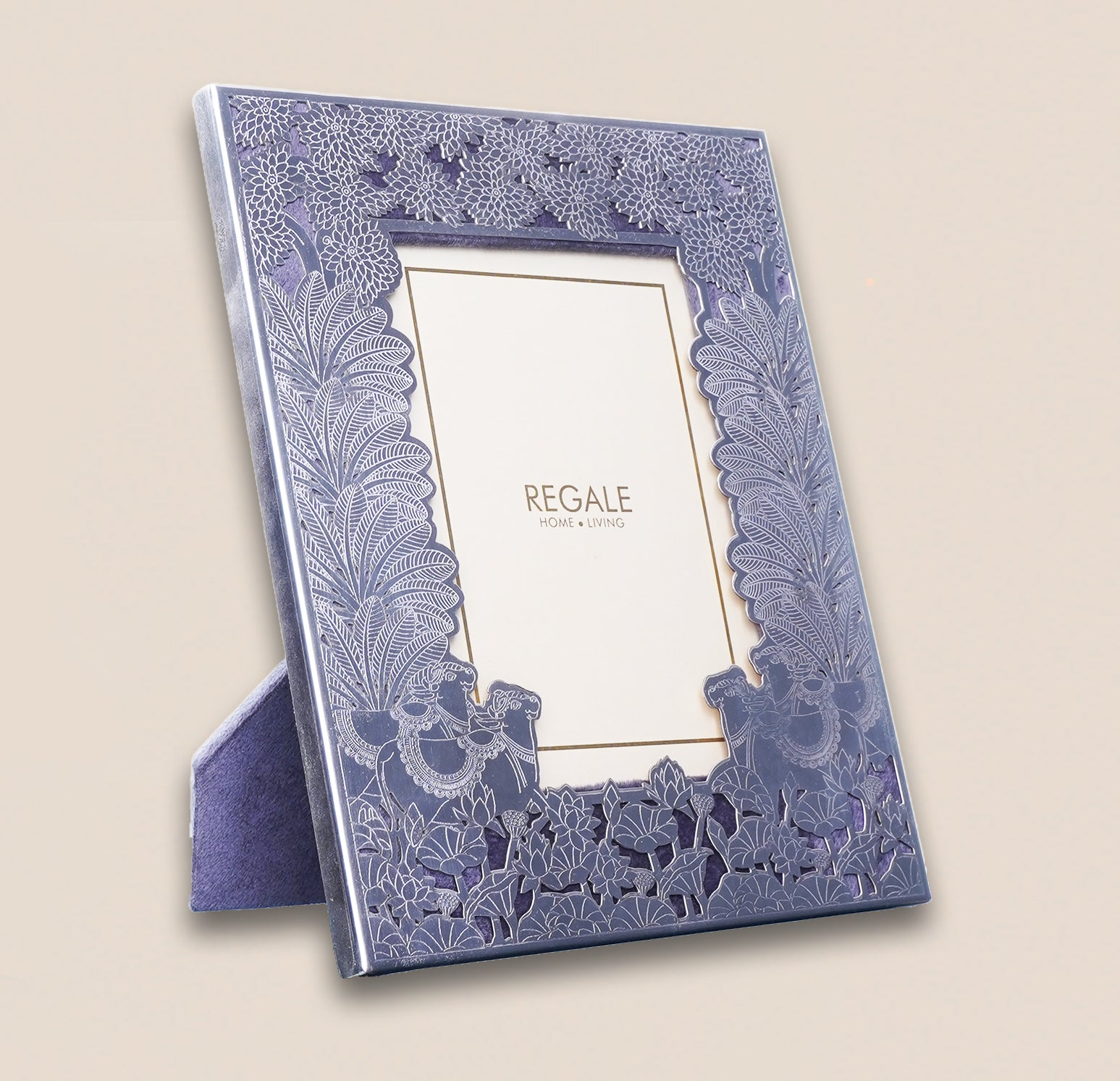 Silver-Plated Nandi Bull Brass Frame - Grey