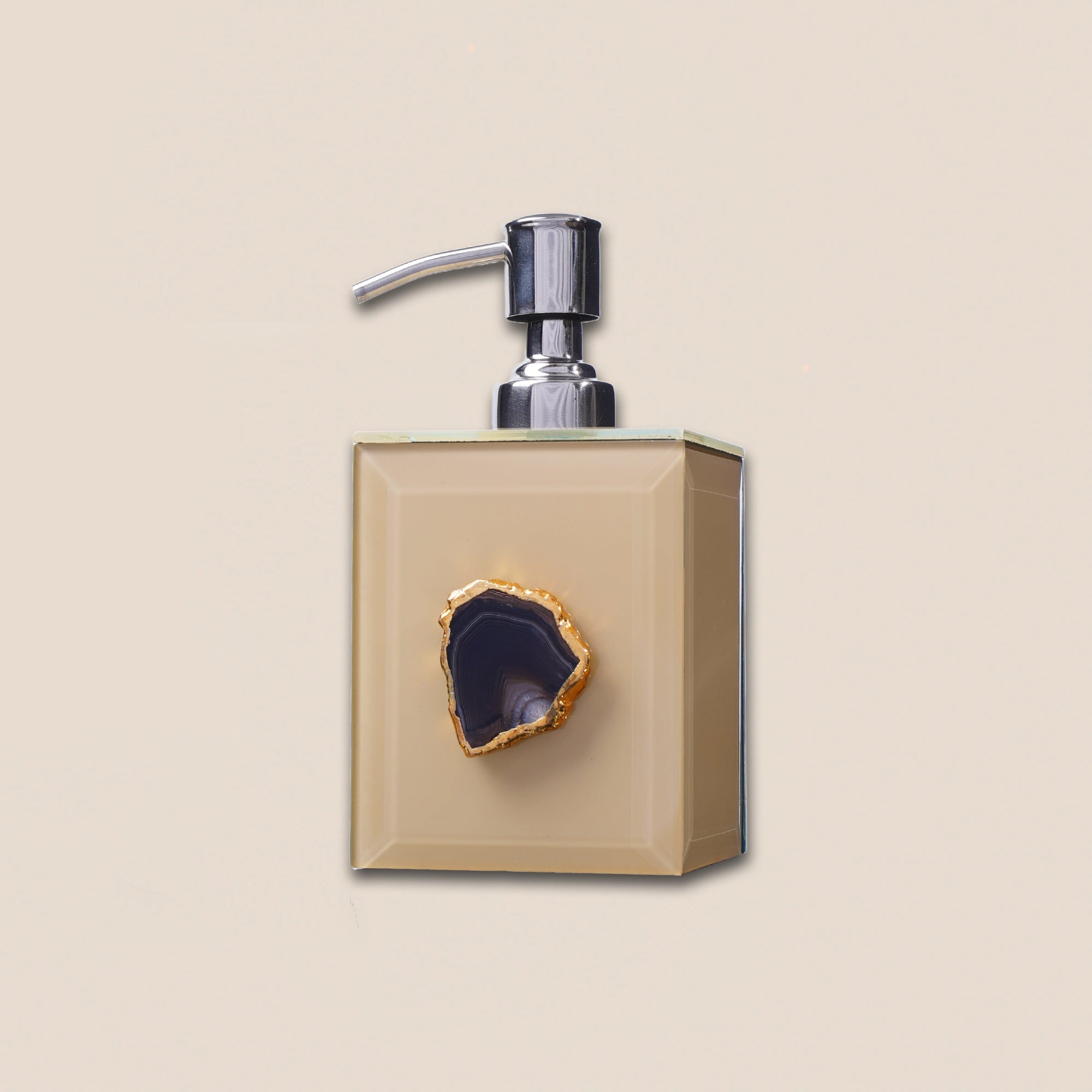Beige Glass Soap Dispenser with Agate Accent