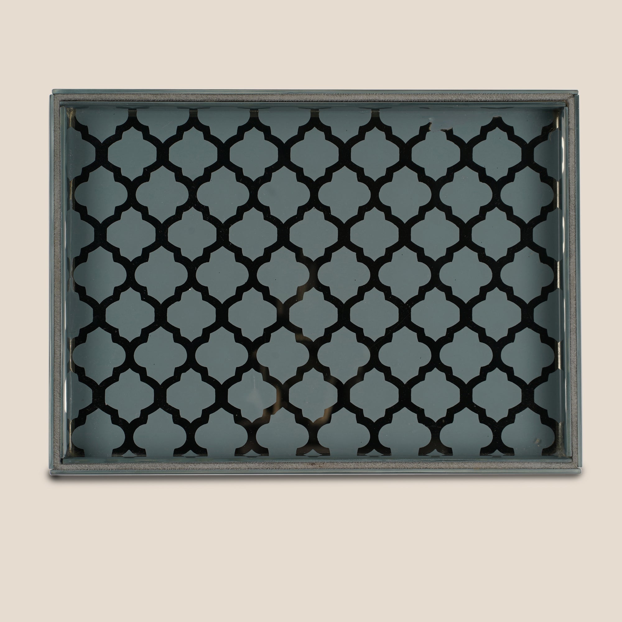 Moroccan Jaali Glass Tray - Large - Grey