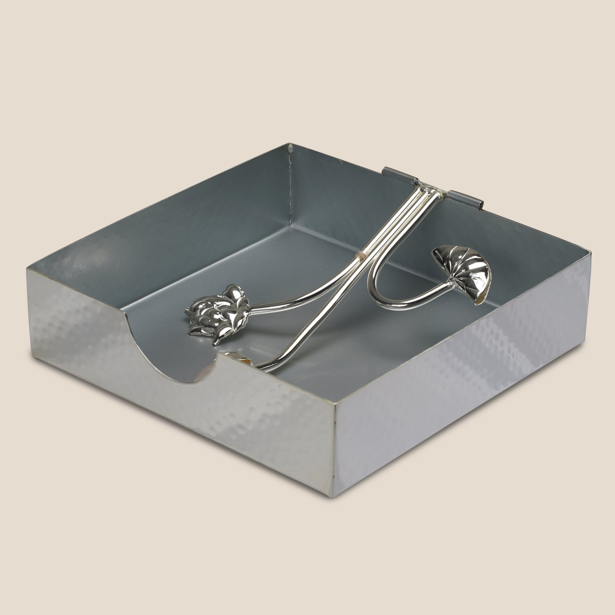 Silver-Plated Napkin Holder with Rose Quartz Accent