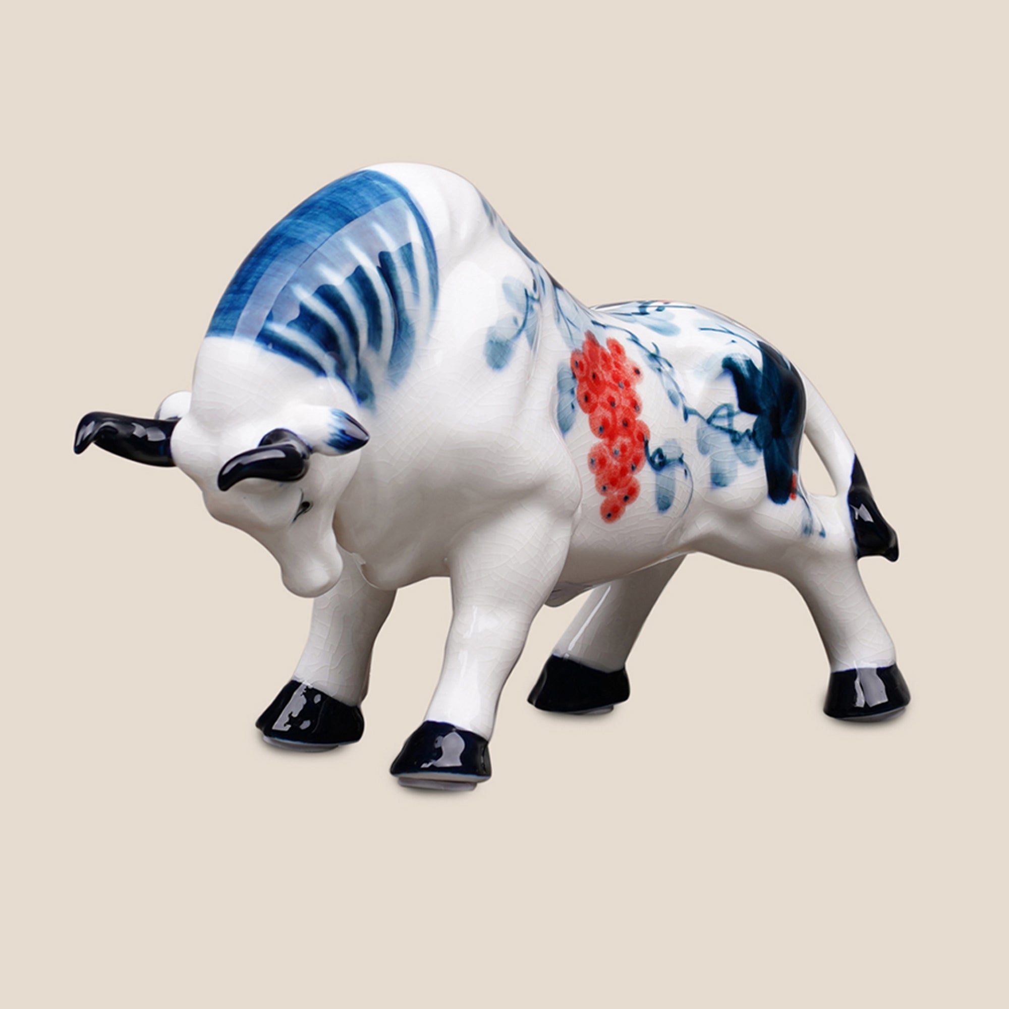 Porcelain Bull Duo – Indigo Bloom (Only for Delhi NCR)