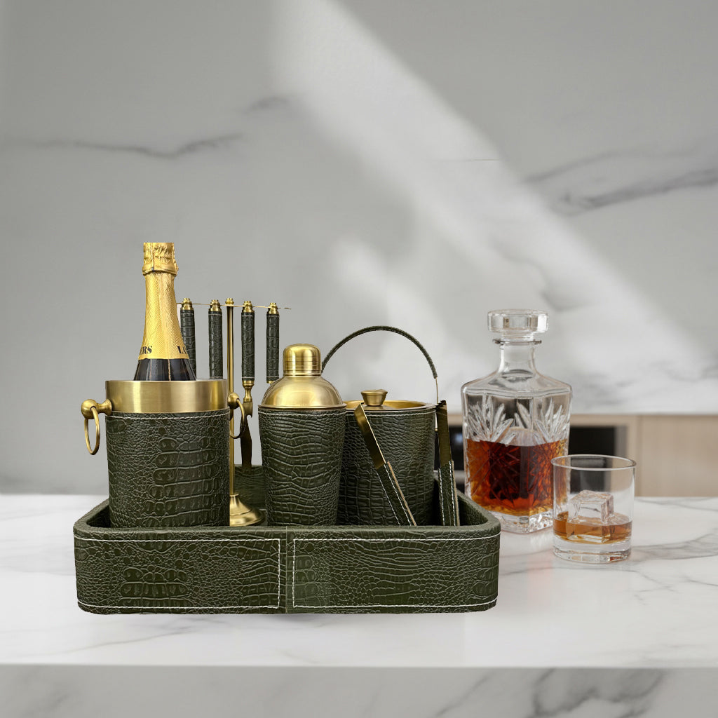 Croco Leather Complete Bar Set - Deep Green