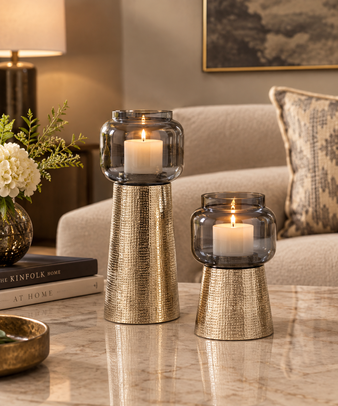 Lustre Glow Candle Stand Pair - Silver