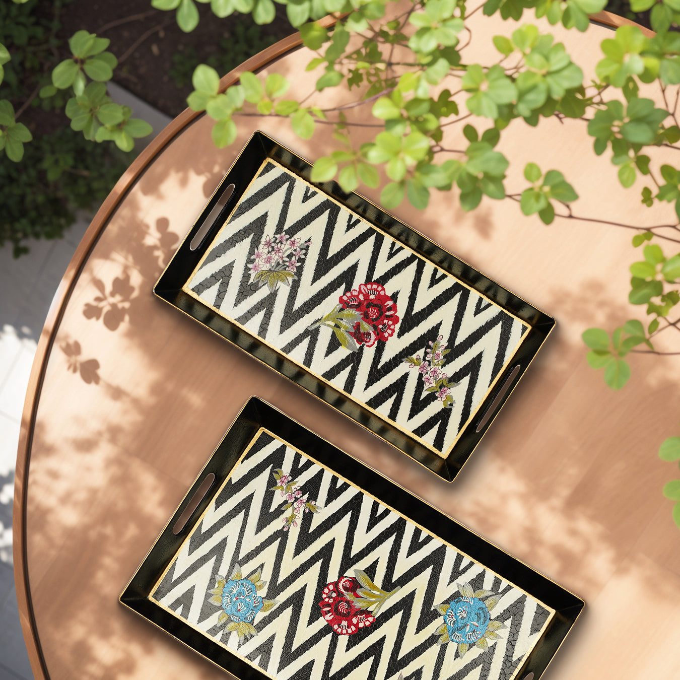 Chevron Bloom Serving Tray - Small