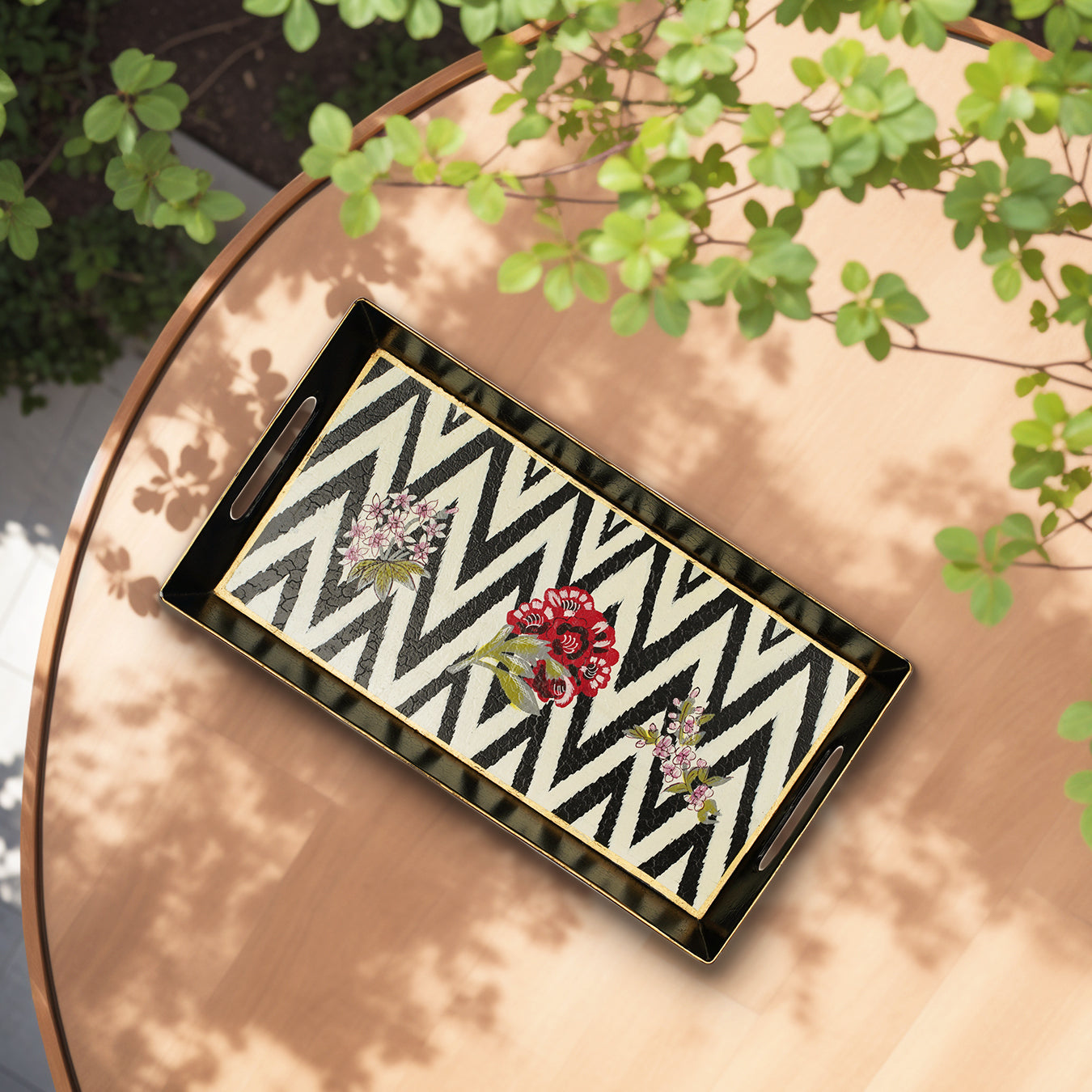 Chevron Bloom Serving Tray - Small