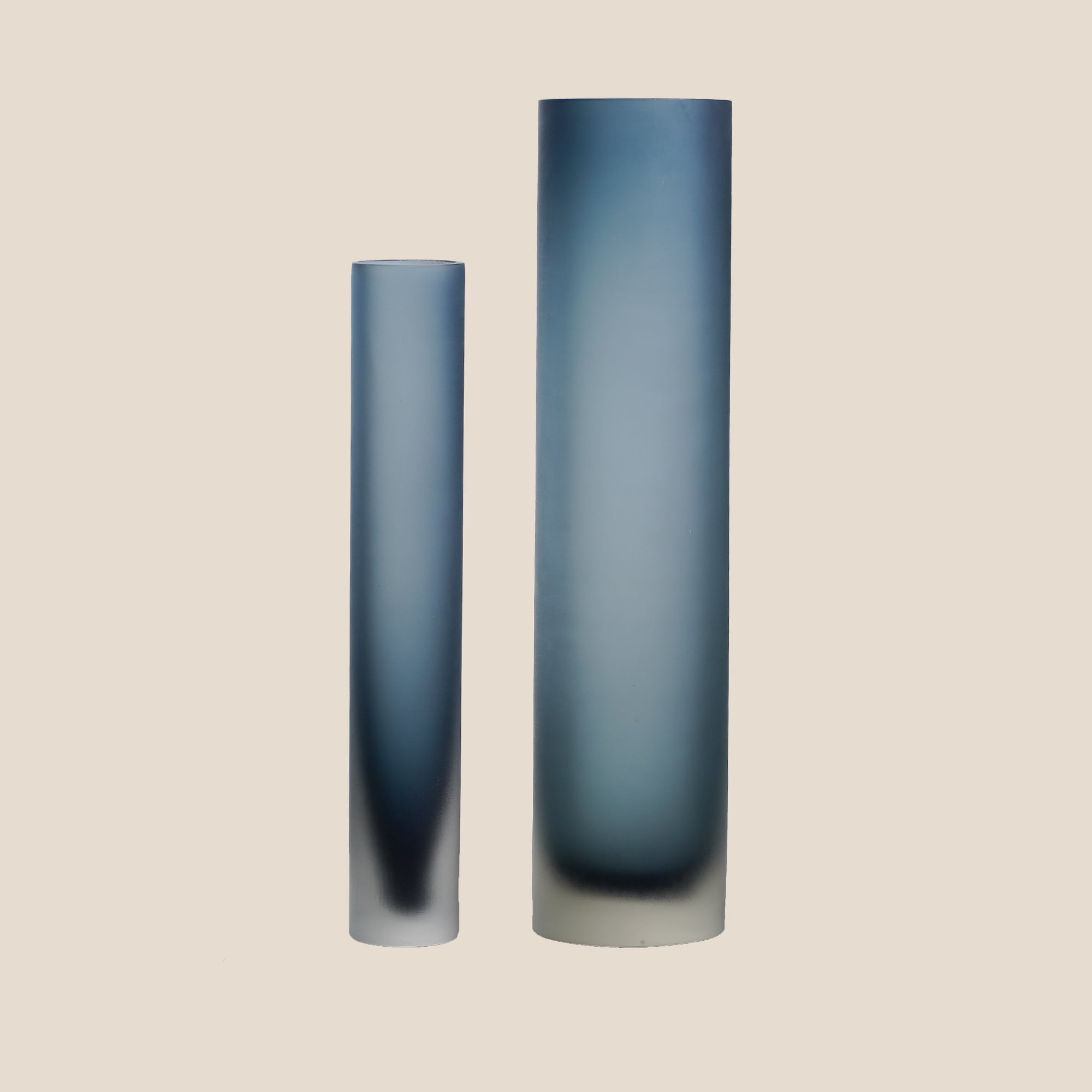 Frosted Blue Glass Cylinder Vase - Large