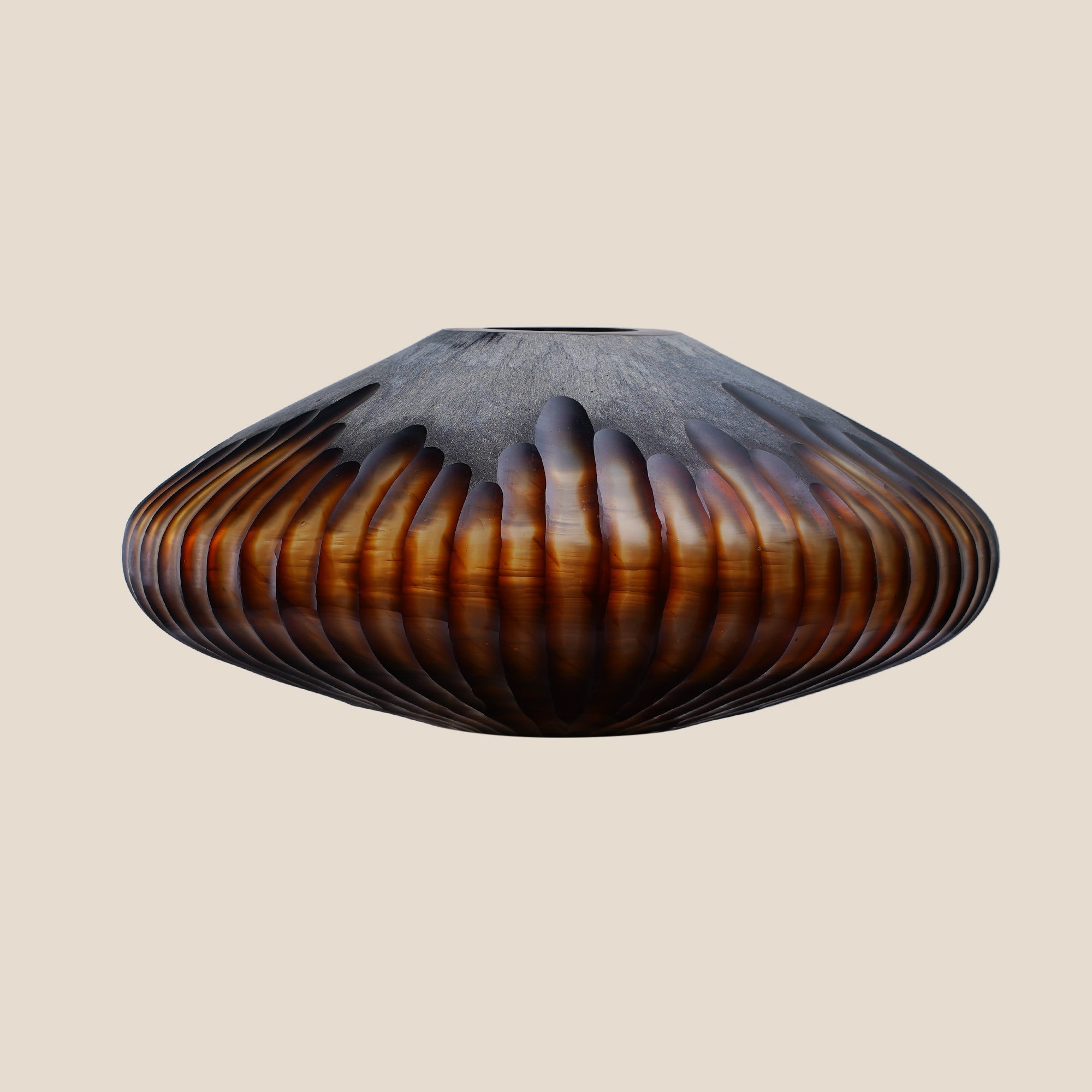Hand-Cut Amber Glass Art Vase