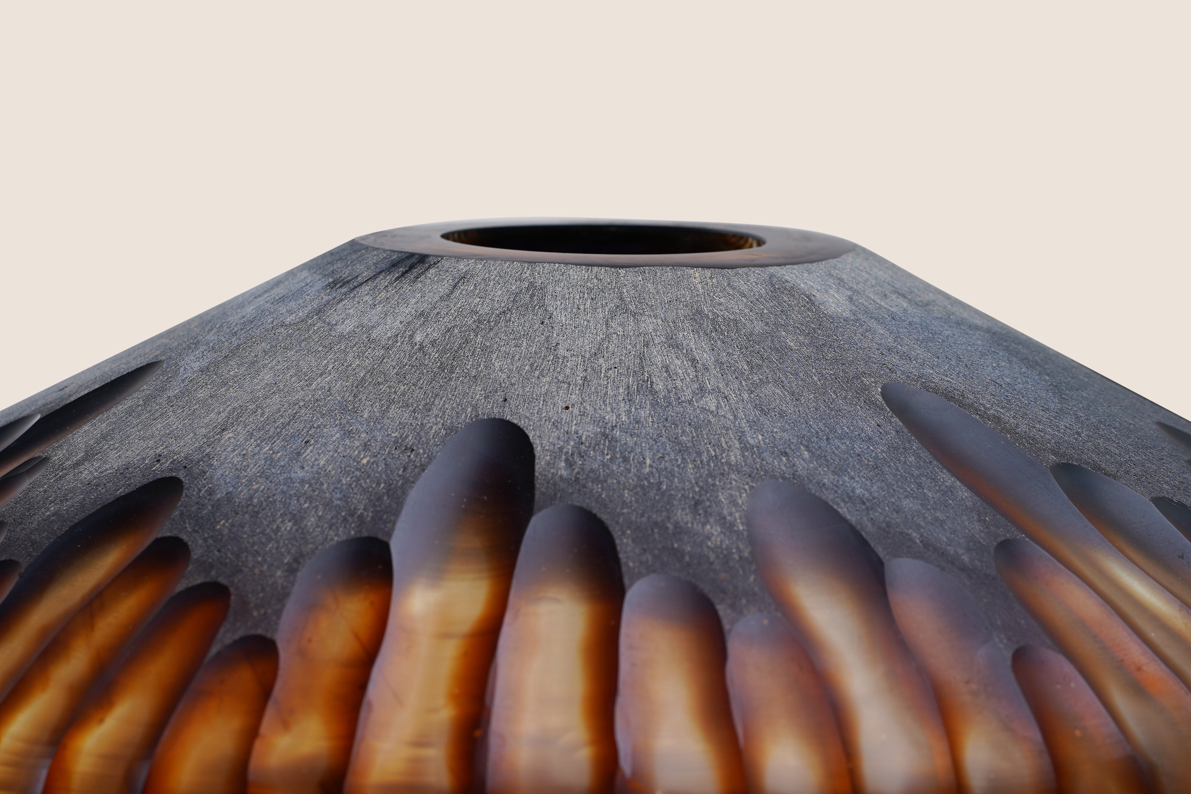 Hand-Cut Amber Glass Art Vase