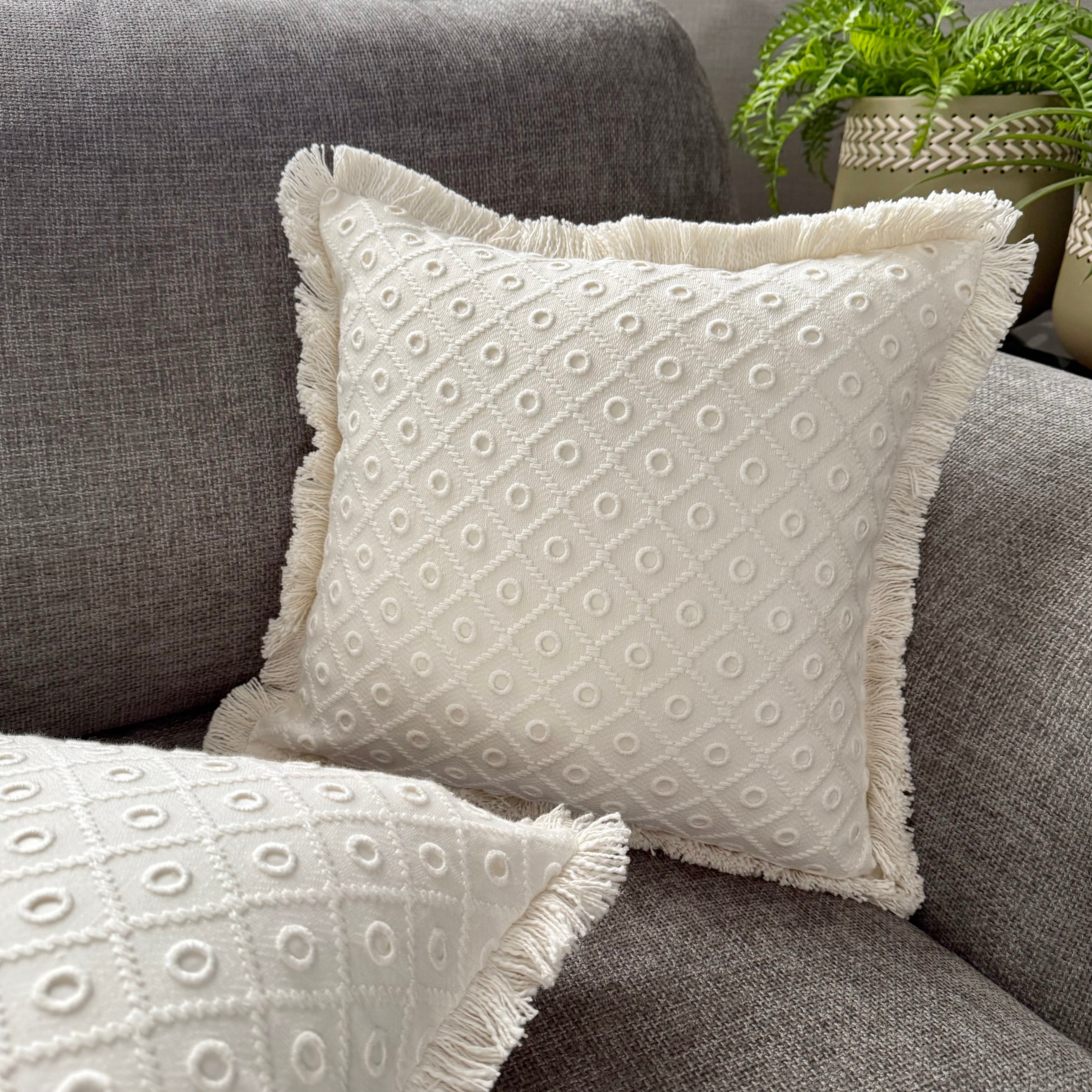 Ivory Eyelet Cushion Cover - Square