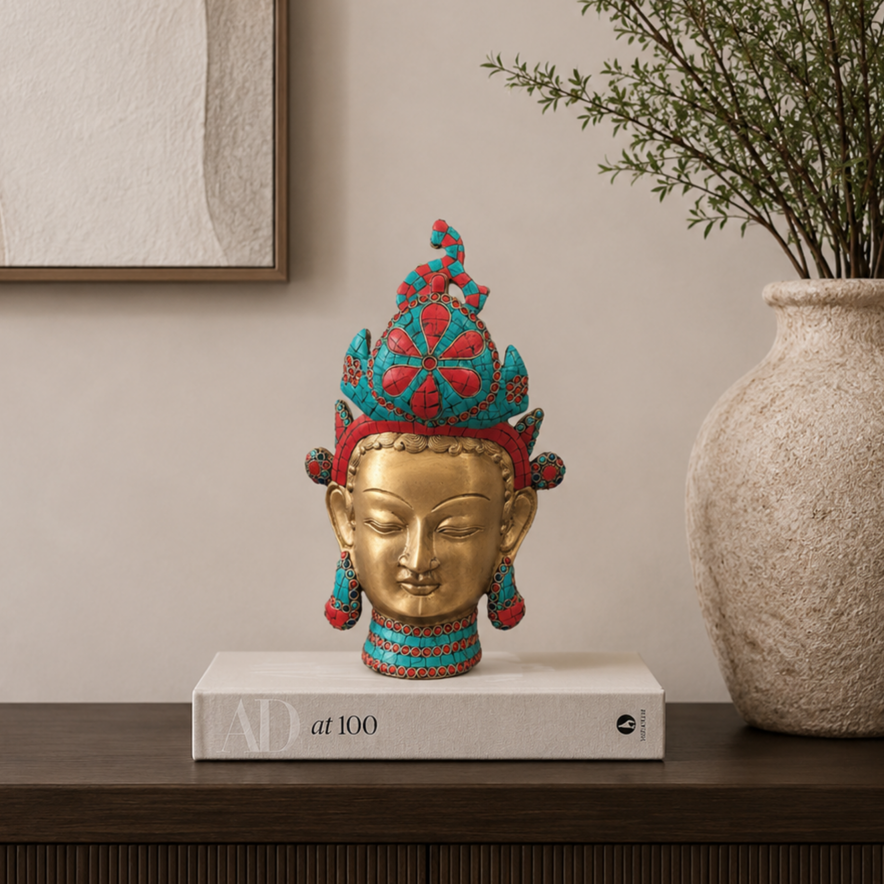 Tara Devi Brass Bust with Stonework