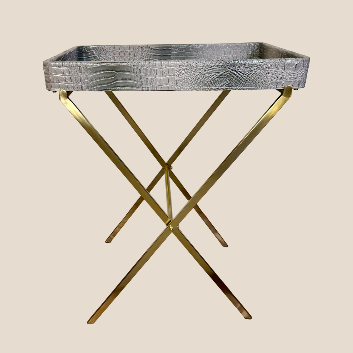 Croco Leather Butler Table - Grey