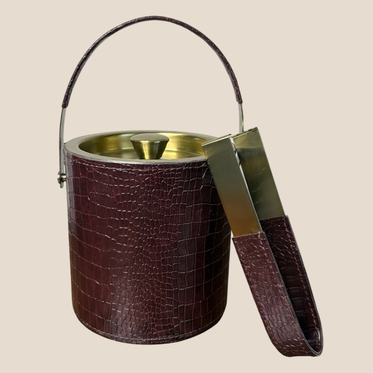 Ice Bucket with Tongs - Maroon